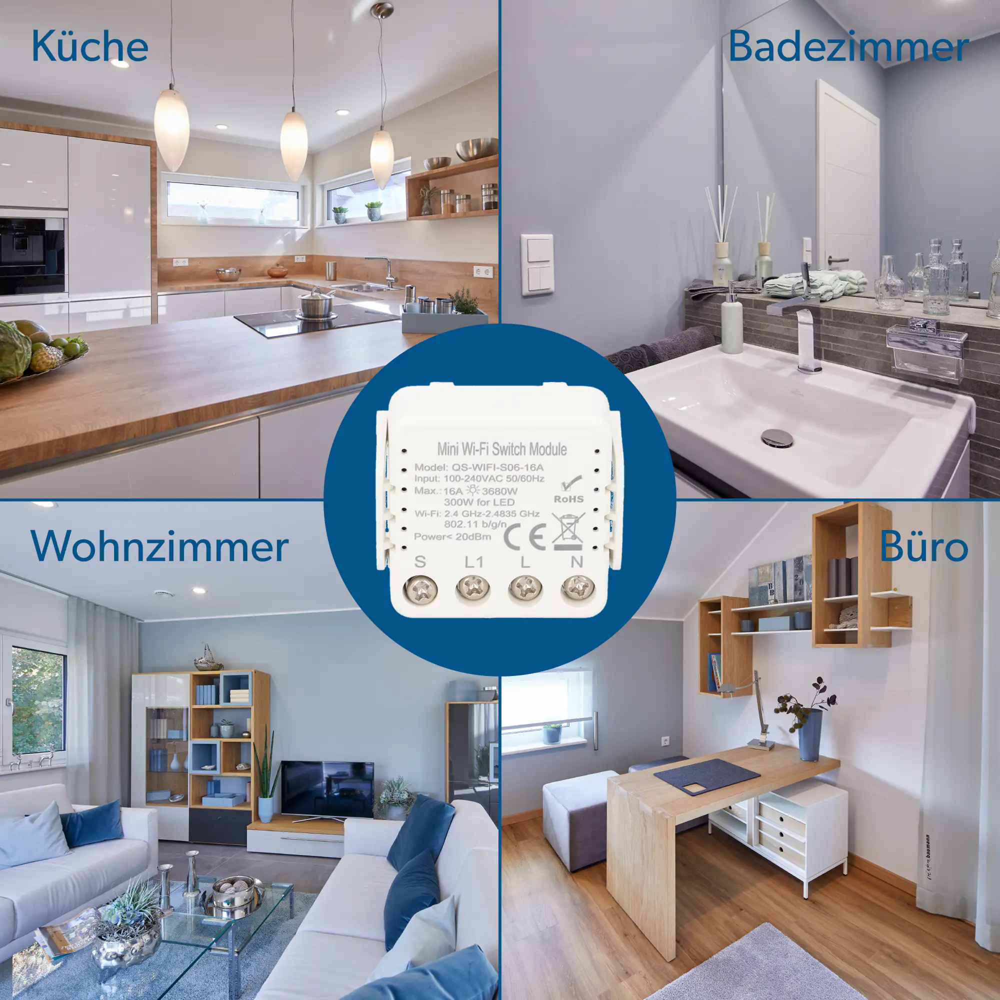 Unitec WIFI Schalter mini steuerbar per Tuya-App, Einbaumodul