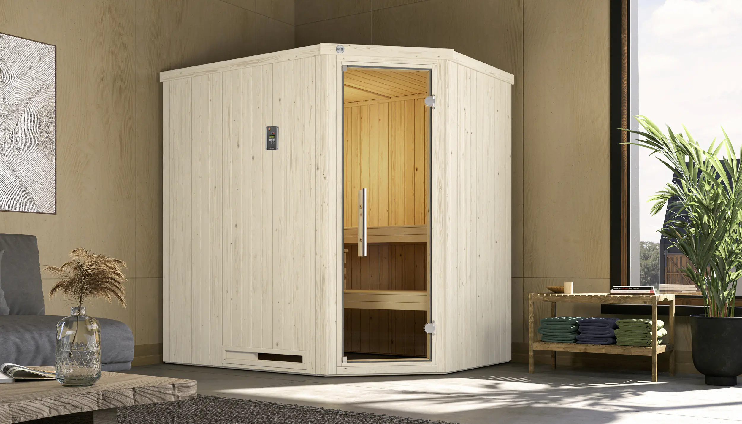 Weka Sauna Varberg 1 mit Glastür 2,73 m² + 7,5 kW Ofen BioS
