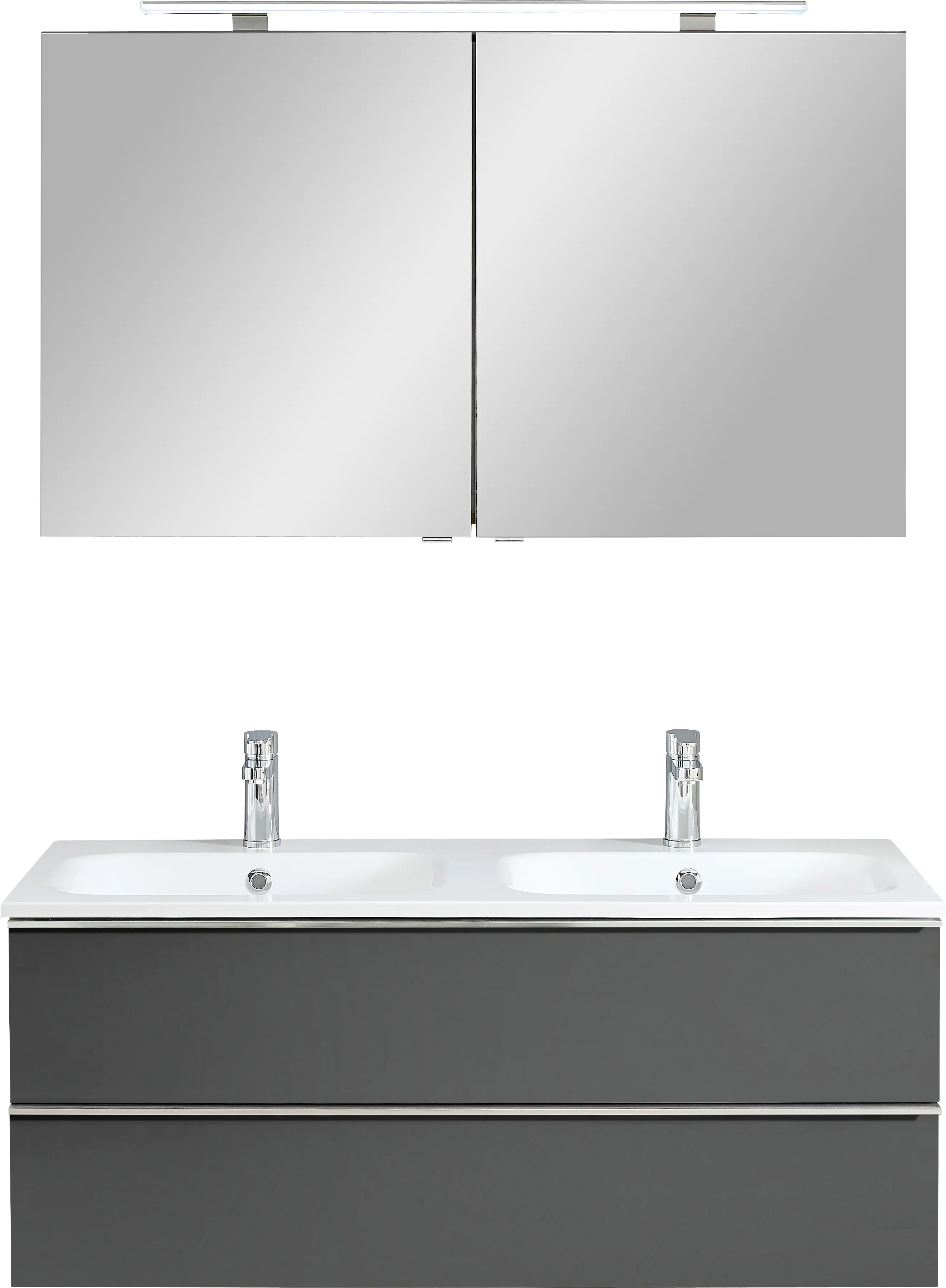 4017026181626_2786641 Primaster Bad-Set Düsseldorf grau 121 cm LED-Leuchten, Mineralgusswaschtisch