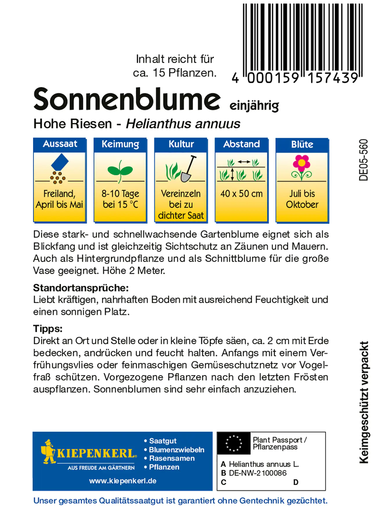 Kiepenkerl Sonnenblume Hohe Riesen