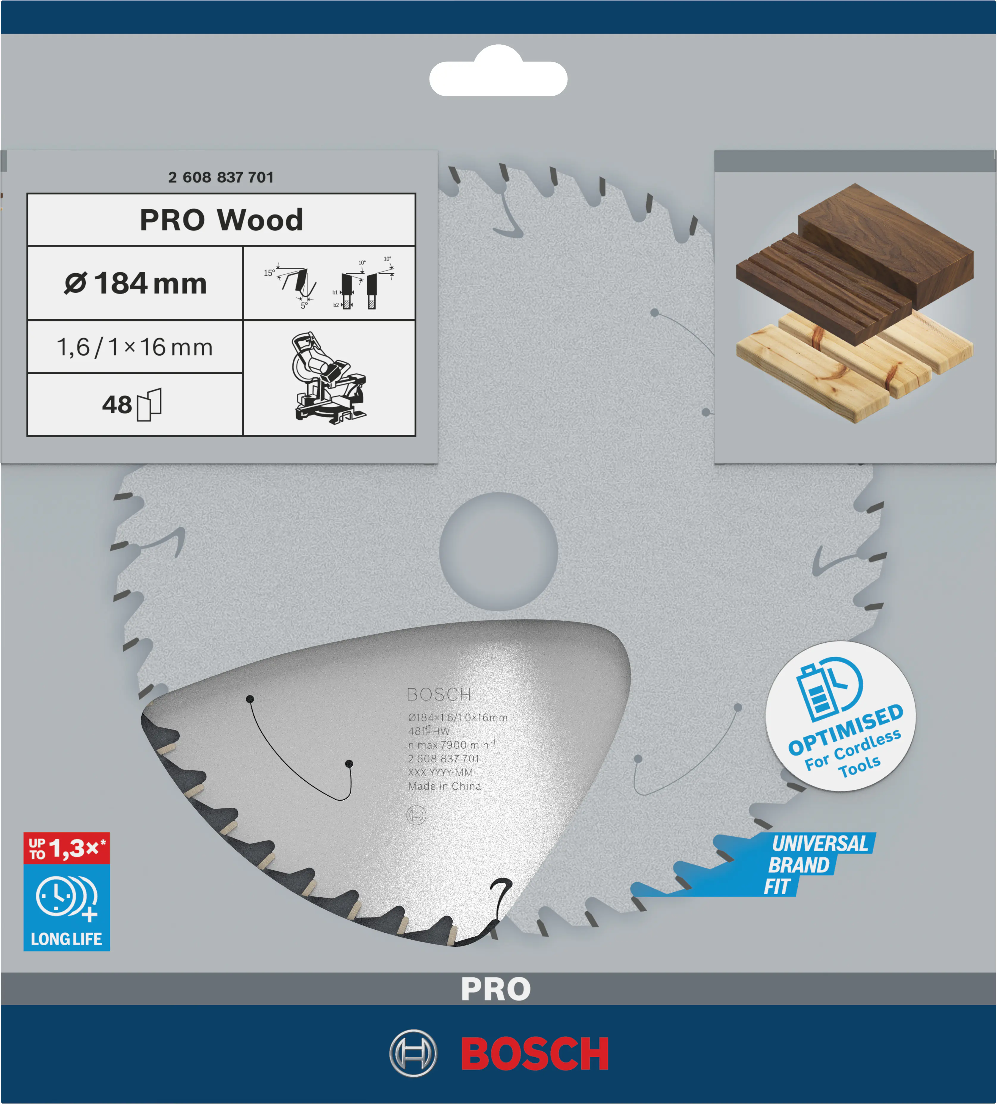 Bosch PRO Wood cordless Kreissägeblatt 184 x 1,6 x 16 mm T48 Bosch PRO Wood cordless Kreissägeblatt 184 x 1,6 x 16 mm T48