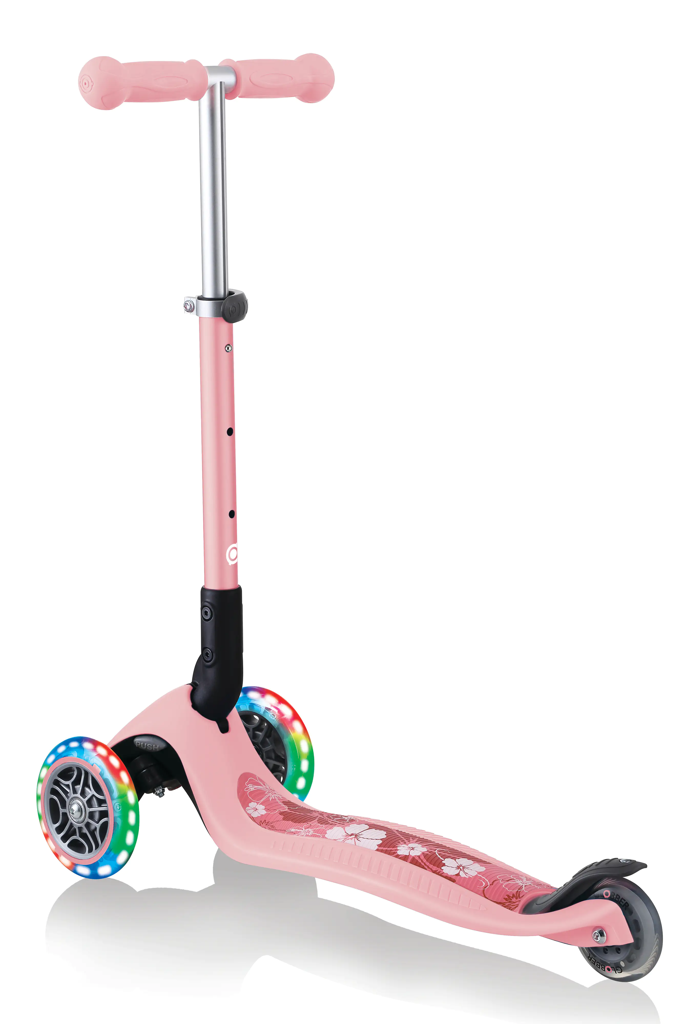 Globber Scooter Junior Foldable Lights pastellrosa-Flowers mit Leuchtrollen
