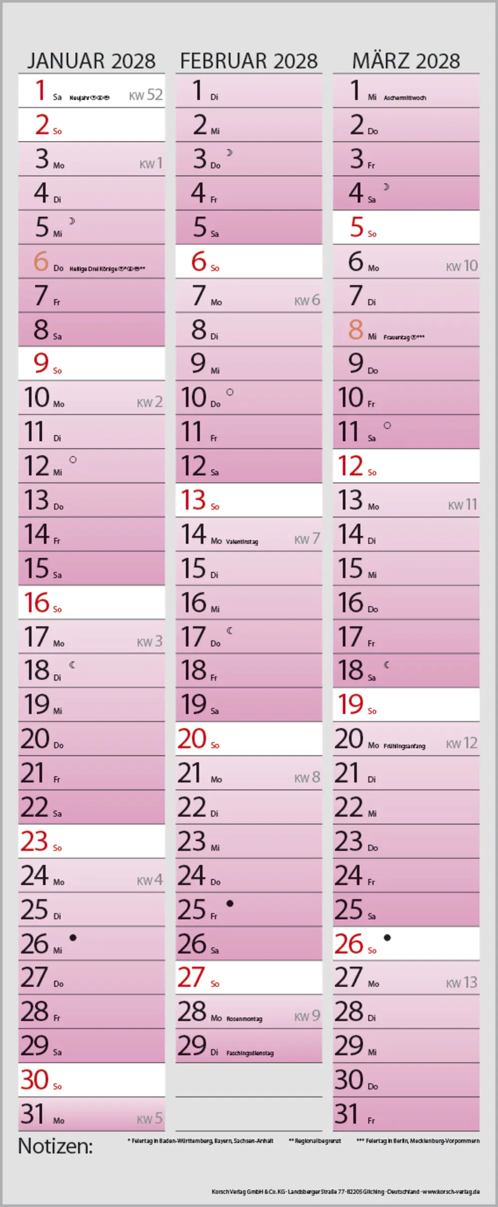 Korsch Kalender Familienplaner 2027 Farbenspiel 19 x 46 cm