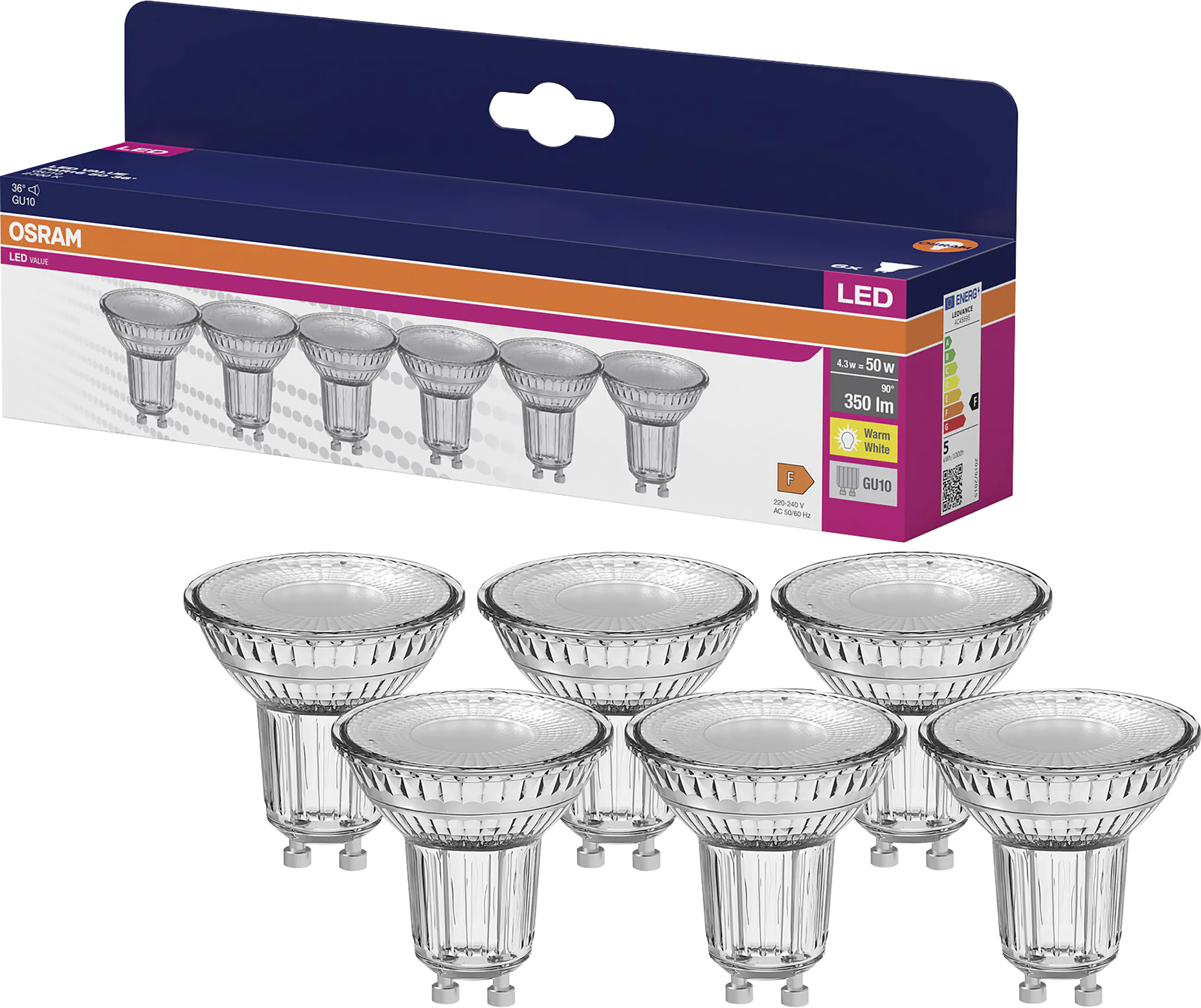 Osram LED Reflektor PAR16 GU10 4,3 W warmweiß klar 6er Pack Osram LED Reflektor PAR16 GU10 4,3 W warmweiß klar 6er Pack