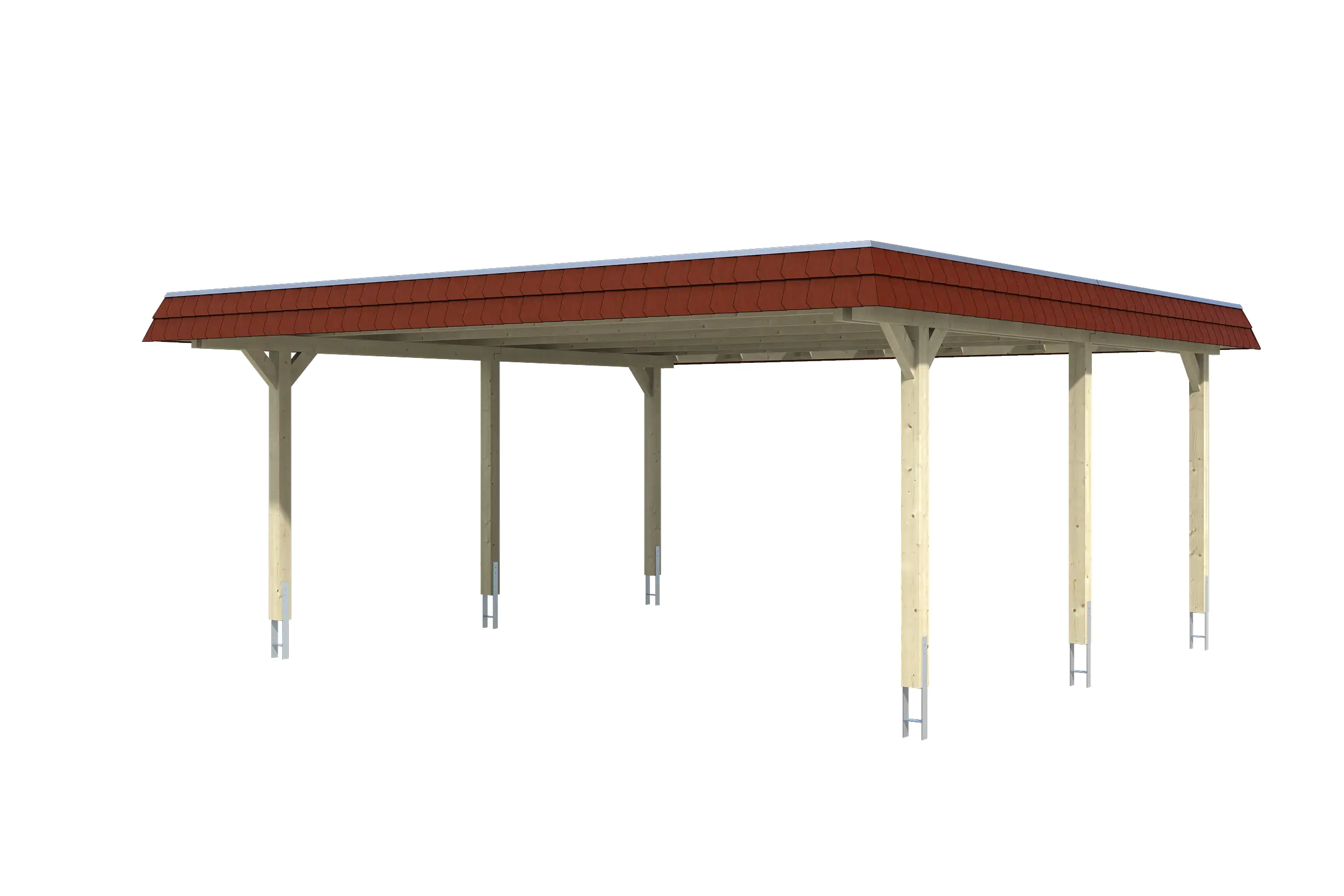 SKAN HOLZ Carport Wendland 630 x 637 cm mit EPDM-Dach, rote Blende