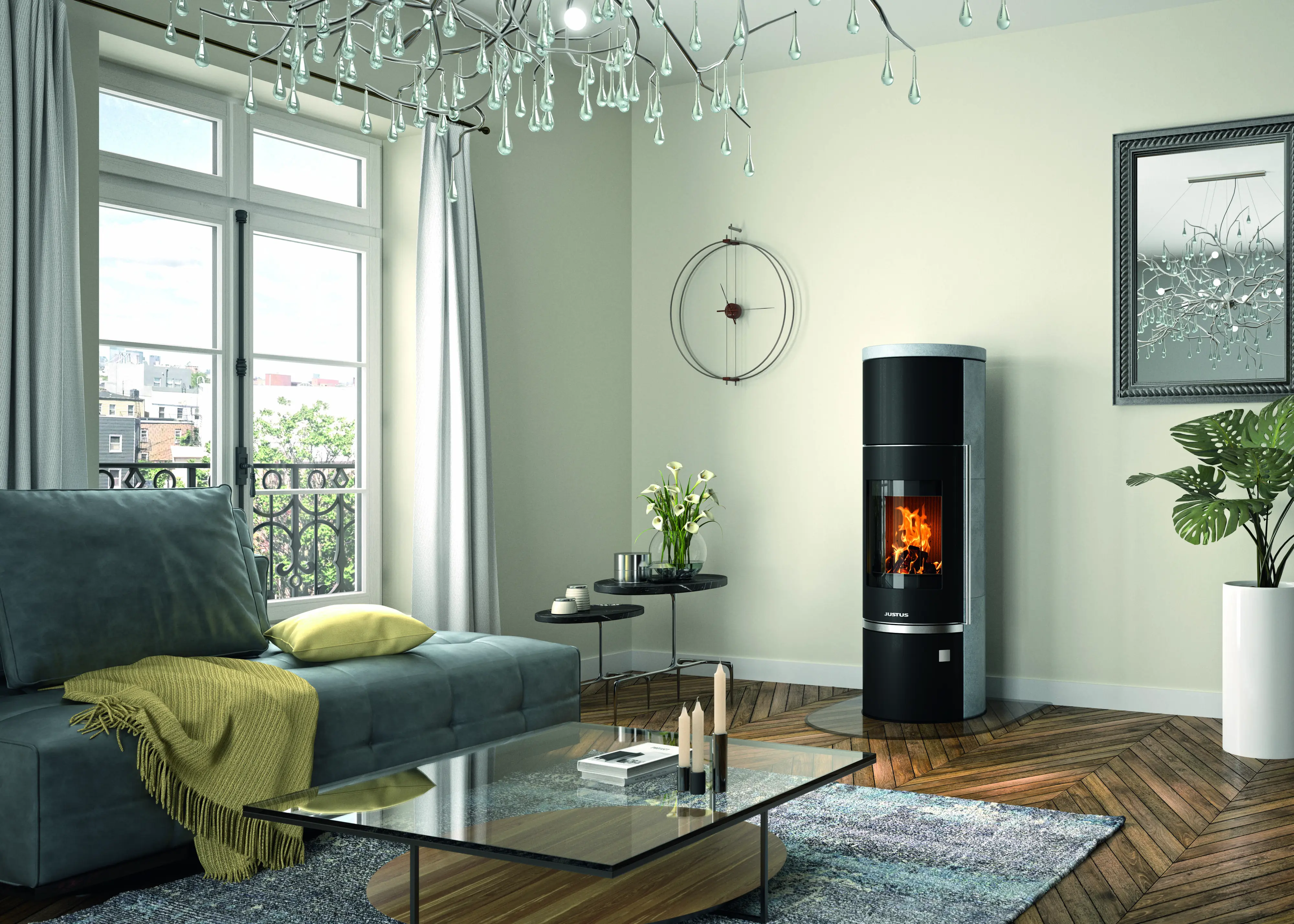 Justus Kaminofen Faro W+ 2.0 Speckstein Stahl schwarz 7 kW