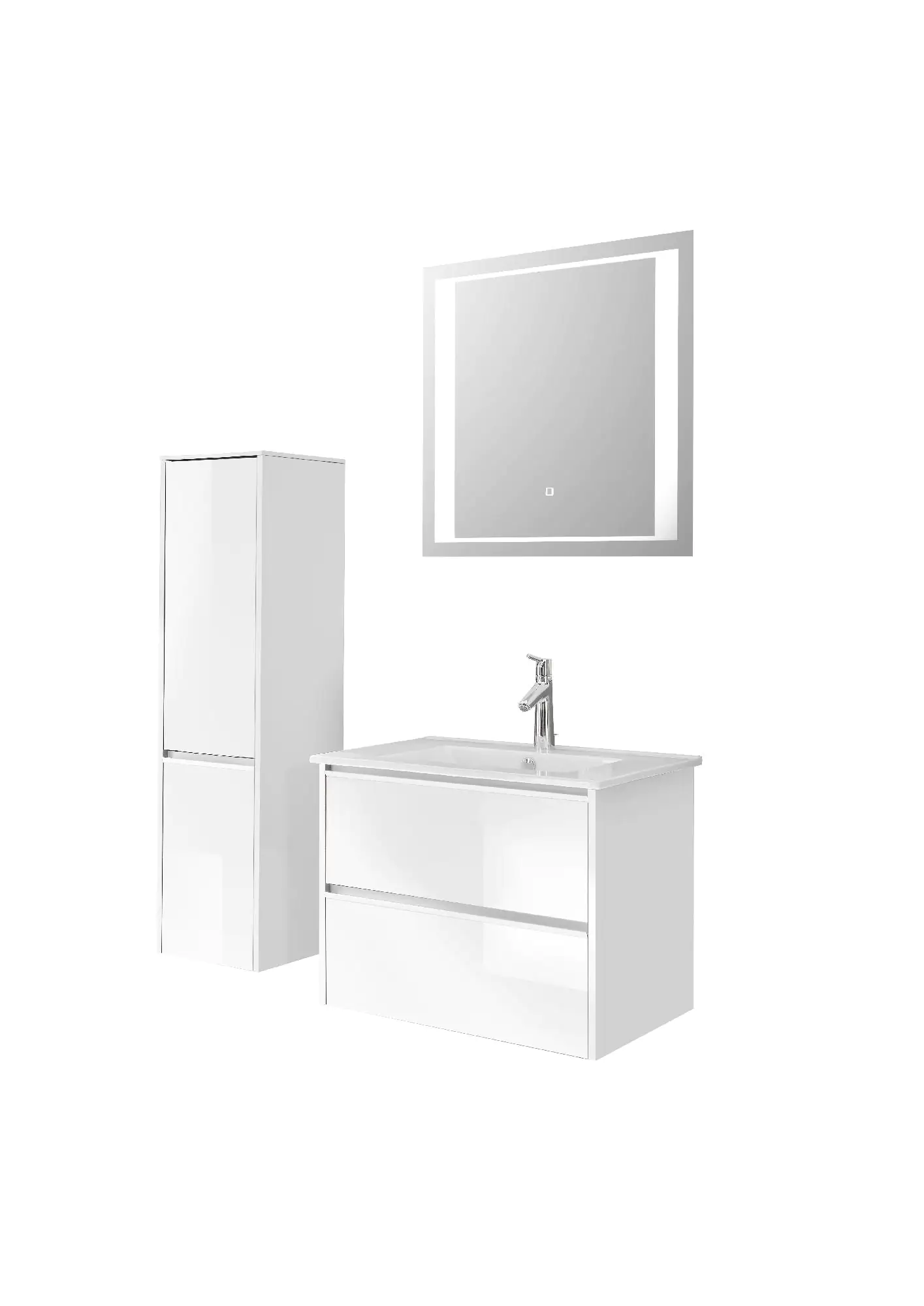 Pelipal Badmöbel-Set 6040 Schneeweiß Glanz/Weiß Glanz mit Funktionsspiegel + Midischrank 104 cm