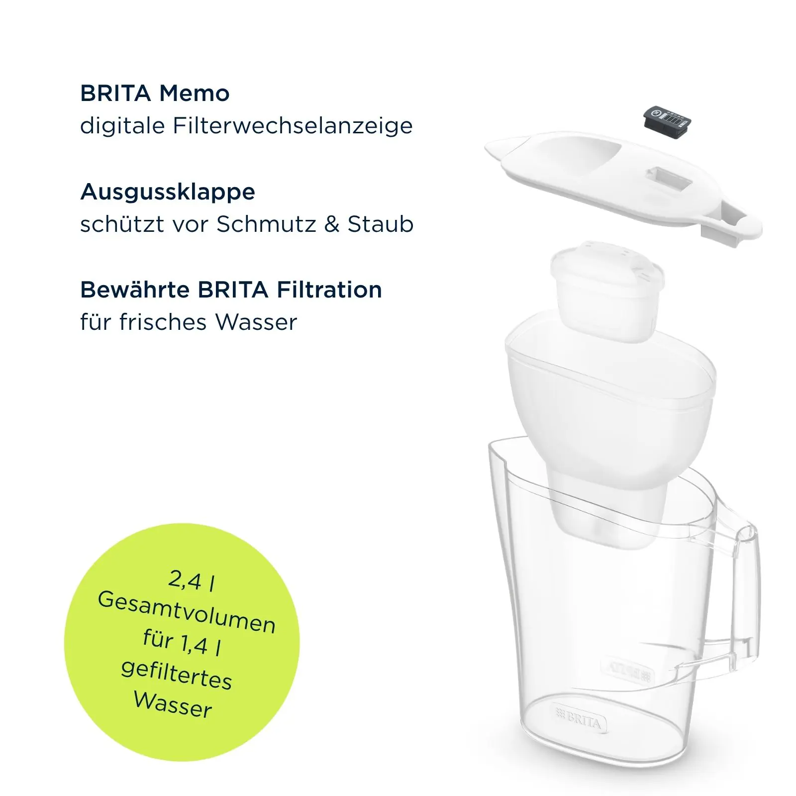 Brita Wasserfilter-Kanne Aluna weiß 2,4 l Füllmenge