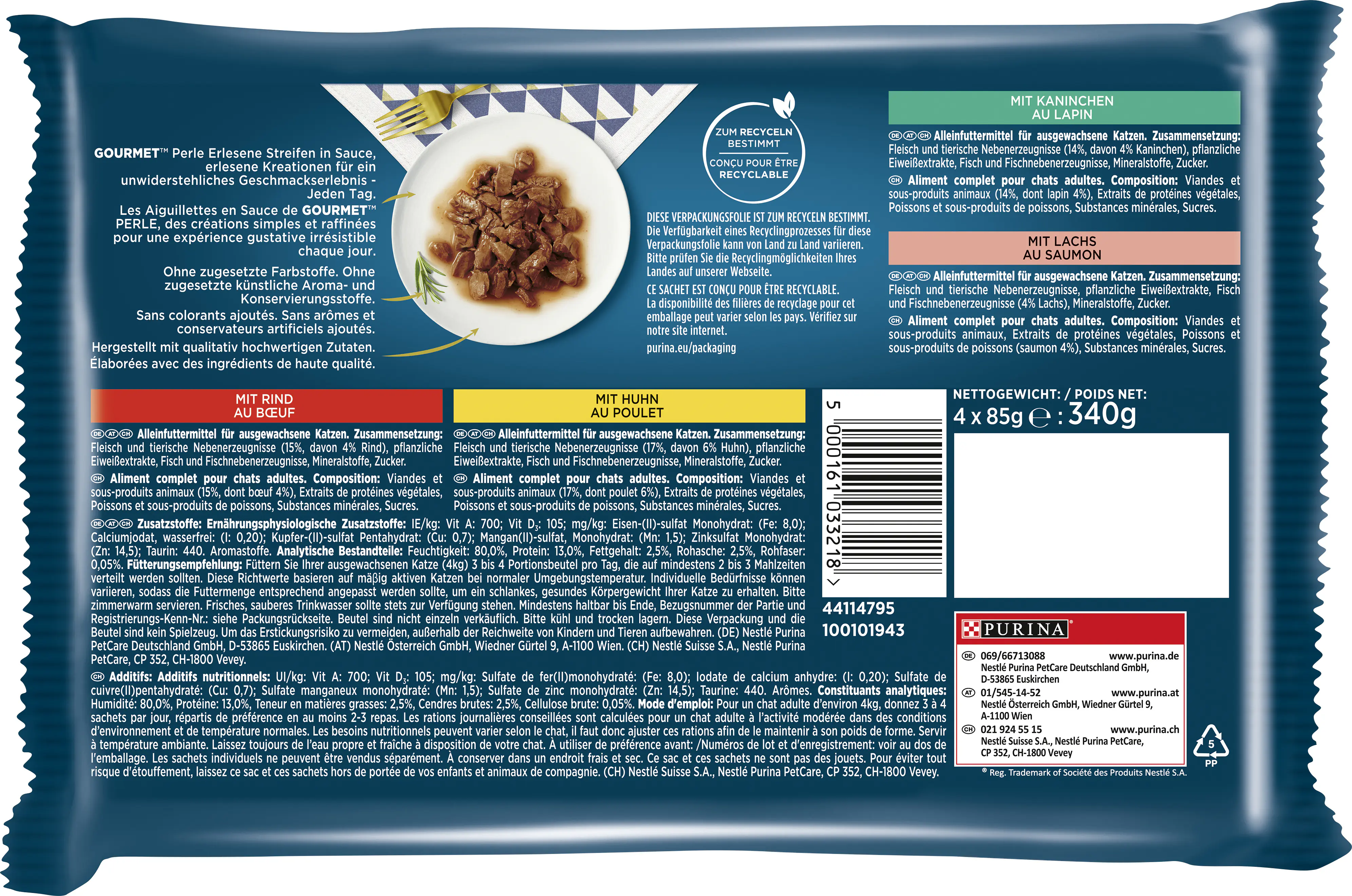 Gourmet Perle Erlesene Streifen mit Rind Kaninchen Lachs Huhn 4x 85g Gourmet Perle Erlesene Streifen mit Rind Kaninchen Lachs Huhn 4x 85g