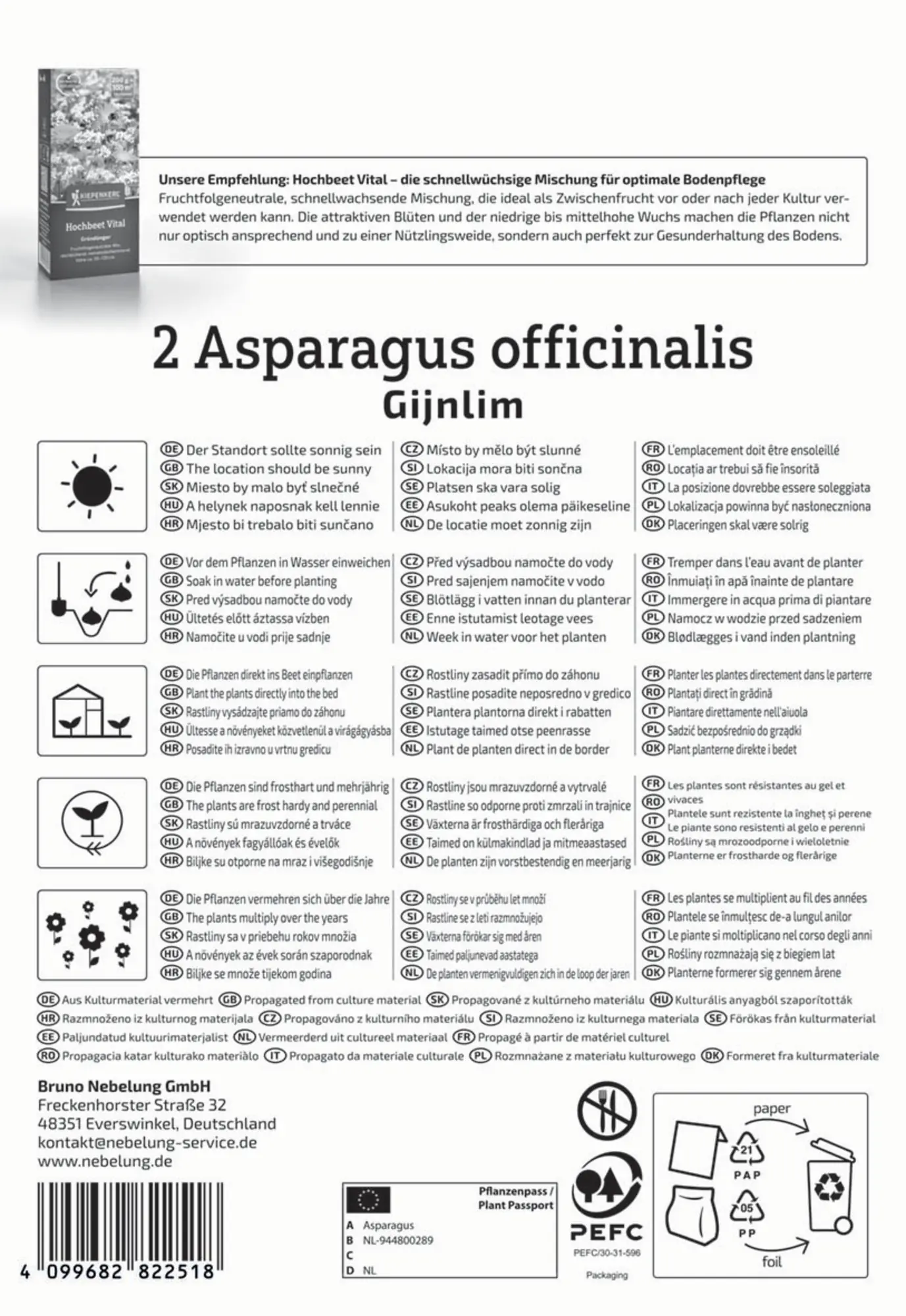 Kiepenkerl Pflanzgut Bleichspargel Gijnlim Asparagus officinalis 2 Stück