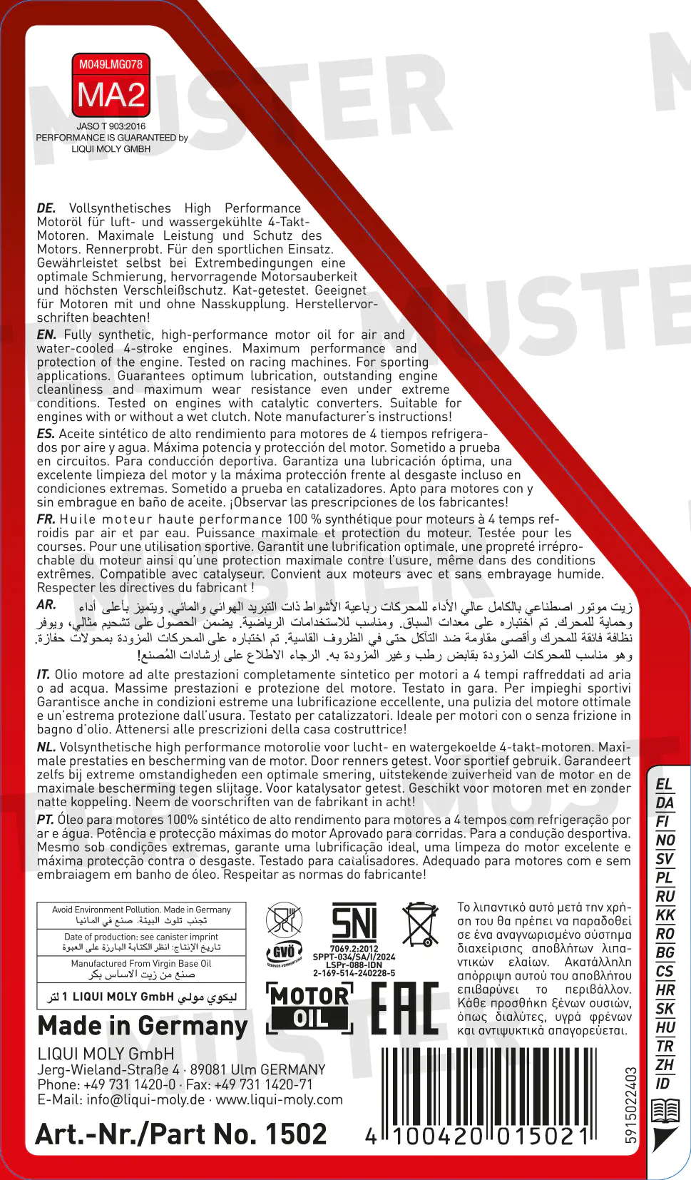 Liqui Moly 4-Takt Motoröl 4T Synth 10W-50 Street Race 1 L