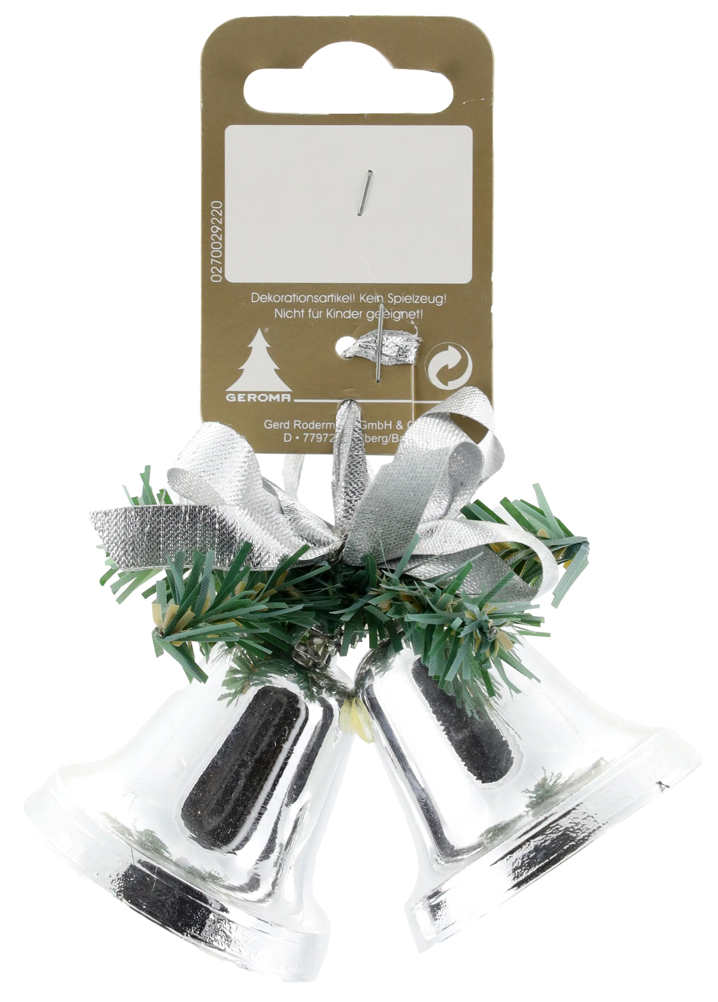 Doppelglocke zum Hängen silber mit Dekor, 10 x 5 x 8 cm