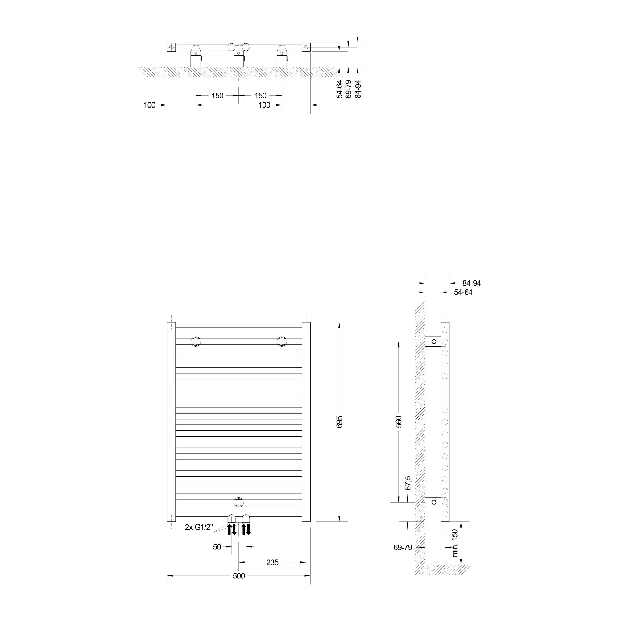 Schulte Design-Heizkörper Turbo mit Mittelanschluss 69,5 x 50 cm alpinweiß 312 W
