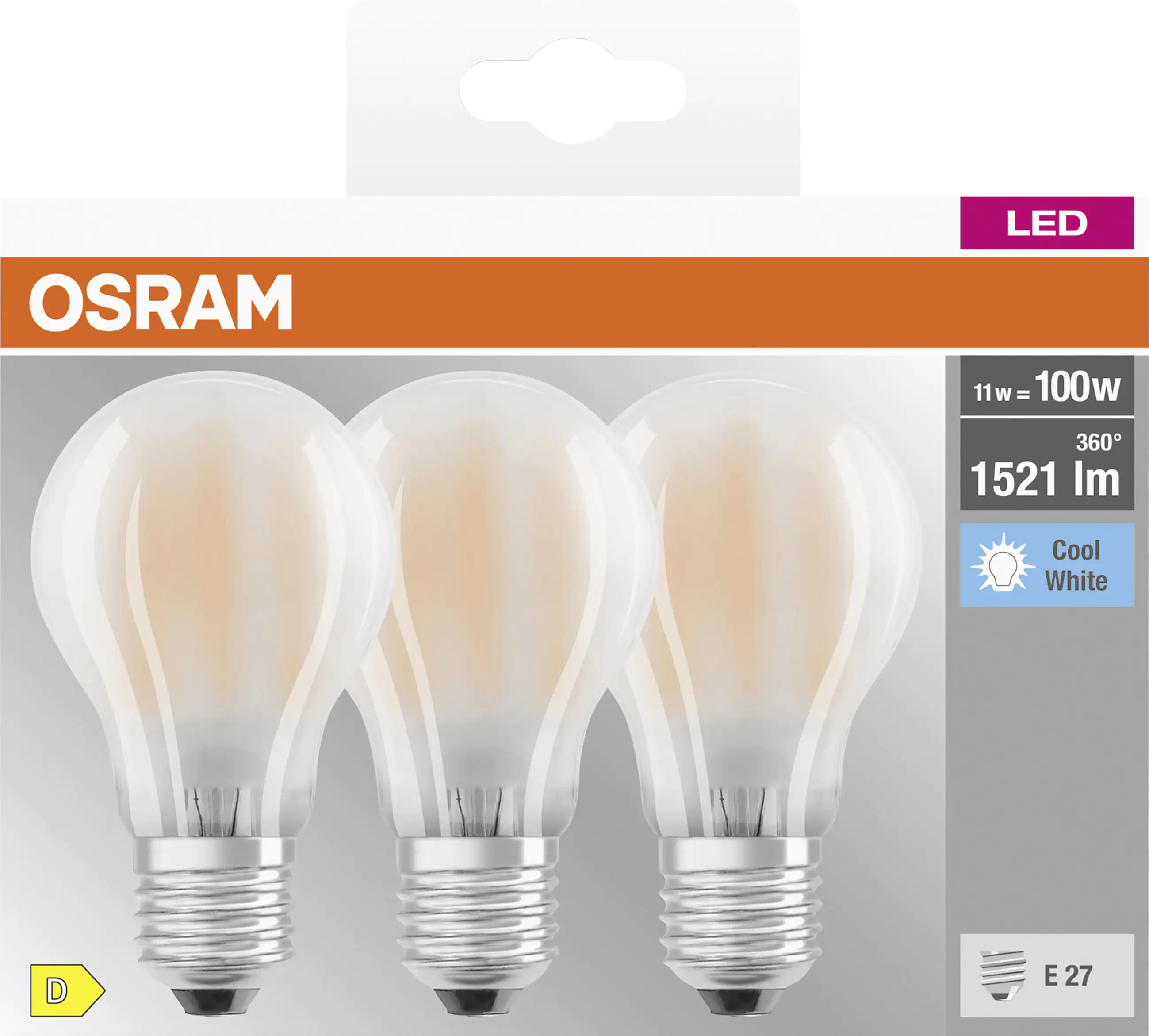 Osram LED Leuchtmittel Classic E27 11 W neutralweiß matt 3er Pack