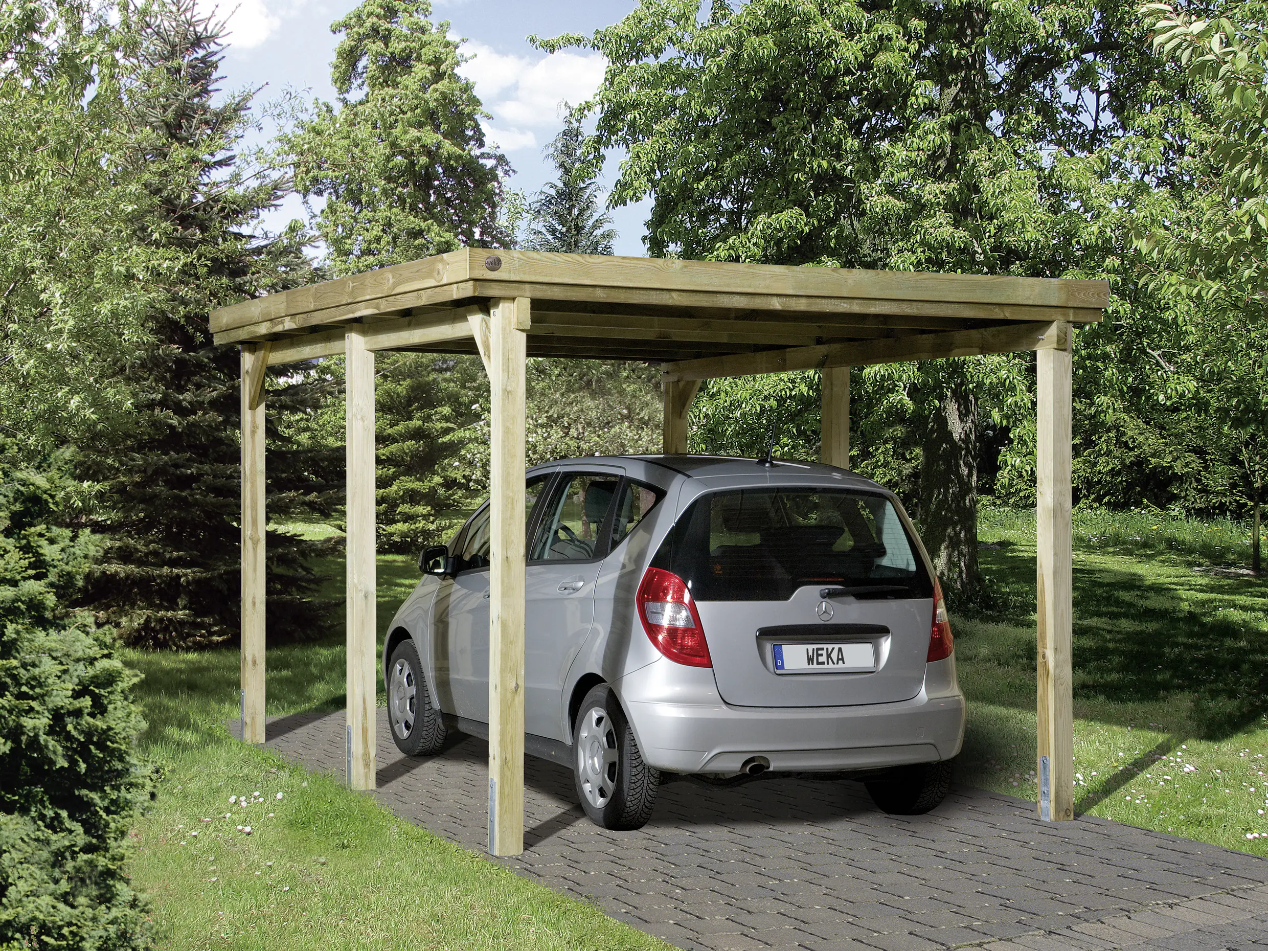 Weka Einzelcarport Eifel Gr.1 322 x 512 cm natur imprägniert mit Kunststoffdach