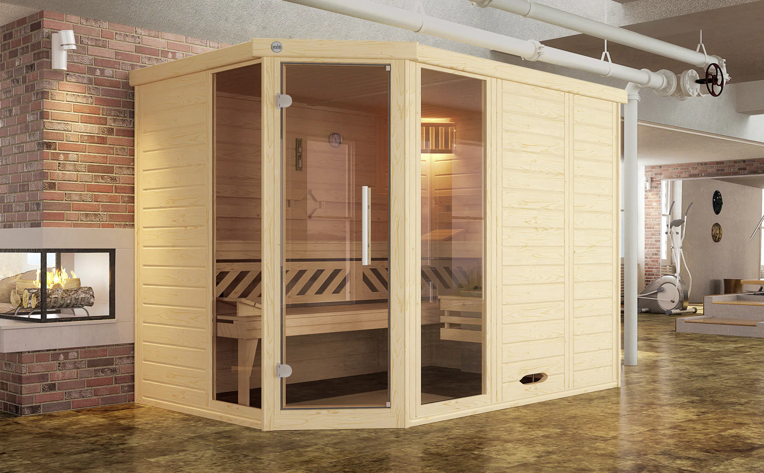 Weka Massivholz-Eck-Sauna Kemi Eck 3 mit Glastür 2 Fenster und Wohlfühl-Paket Weka Massivholz-Eck-Sauna Kemi Eck 3 mit Glastür 2 Fenster und Wohlfühl-Paket