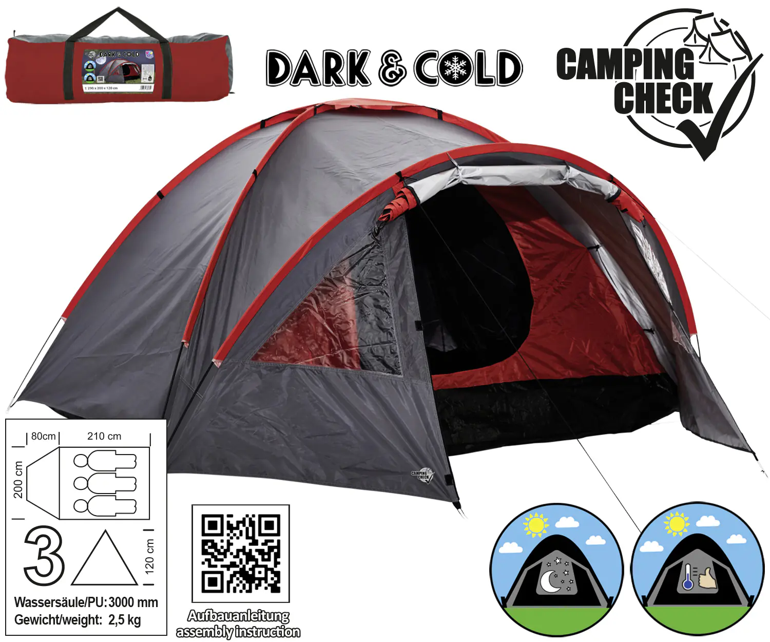 Happy People 3 Personen Doppeldachzelt 80+210 x 200 x 120 cm