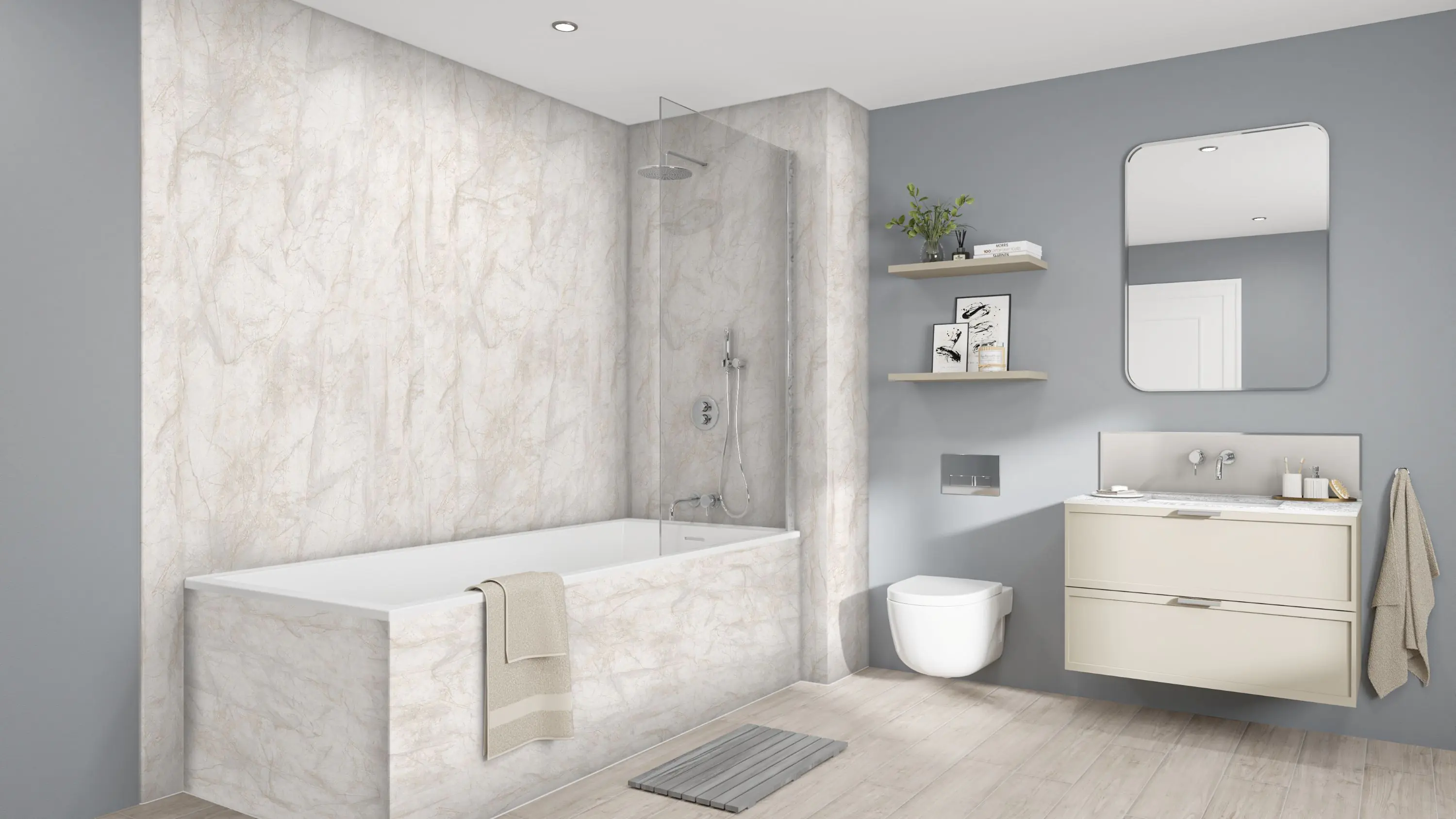 Wetwall Elite Wandpaneel  Himalayan Marble 16 x 242 cm mit abgerundeter Abschlusskante