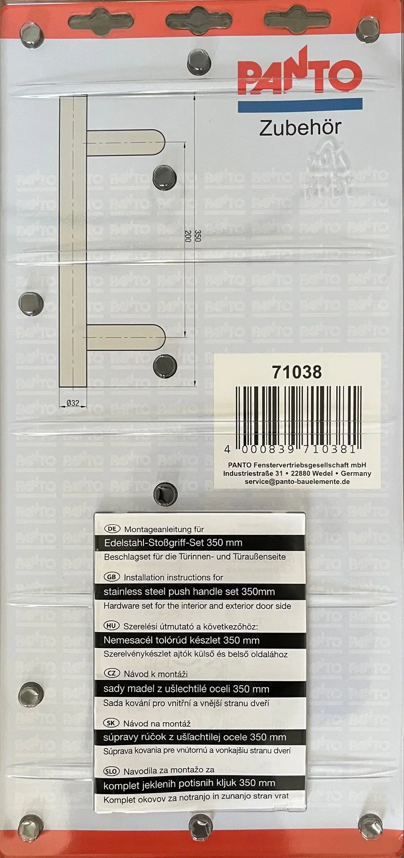 Panto Stoßgriff-Set V2A-Edelstahl 35 cm Panto Stoßgriff-Set V2A-Edelstahl 35 cm