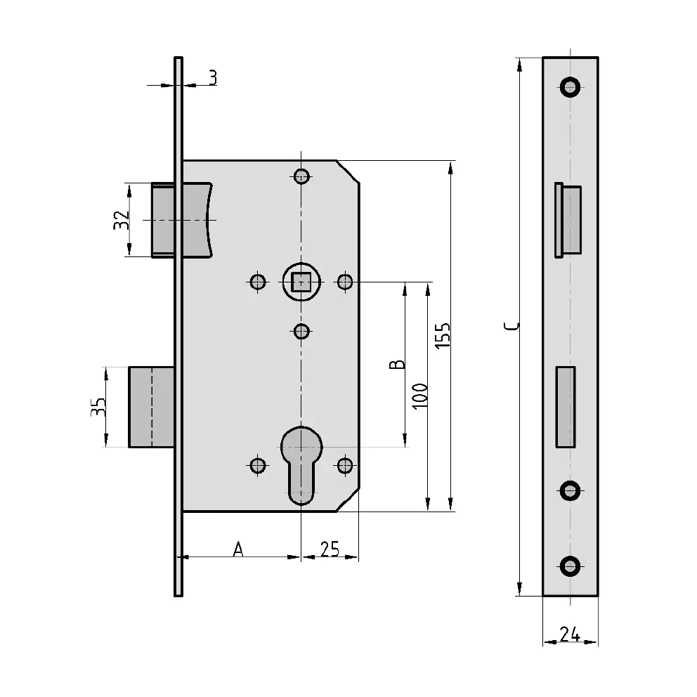 Basi Einsteckschloss ES 932 PZW links