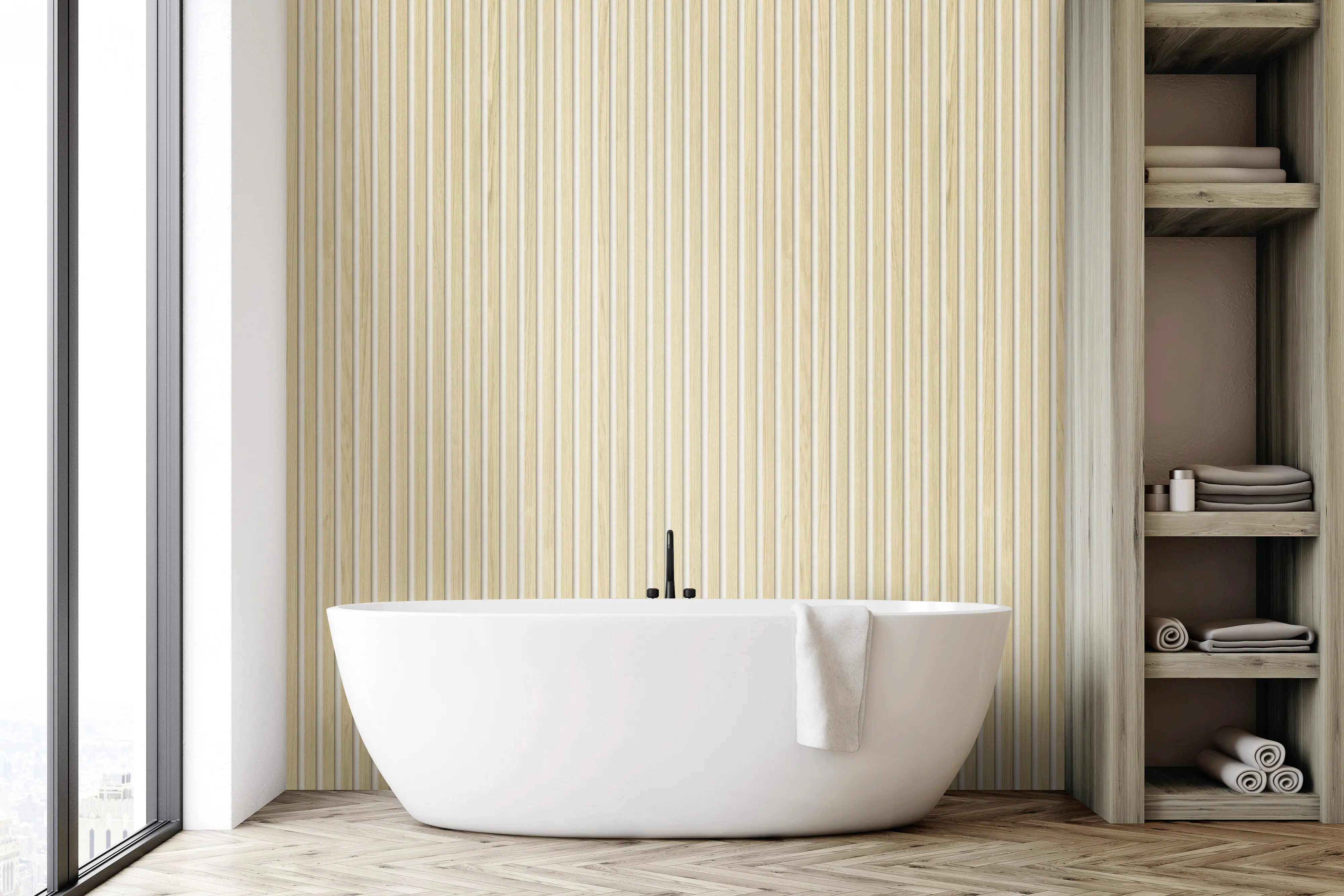 Grosfillex Wandpaneel Kunststoff LINIO 260 x 37,5 cm 8 mm Bright Ash 3 Stück