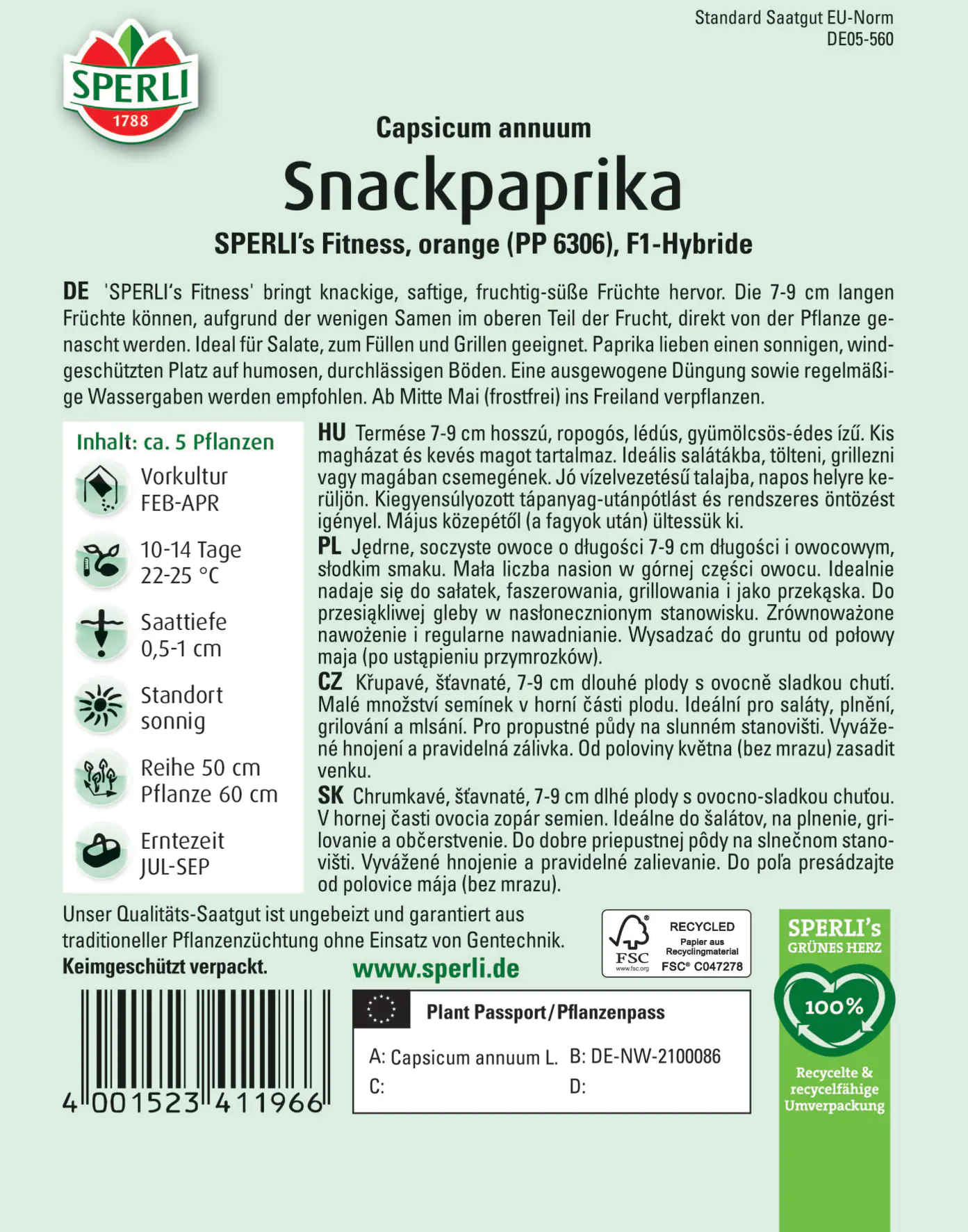 Sperli Snackpaprika Sperli 's Fitness orange F1 Sperli Snackpaprika Sperli 's Fitness orange F1