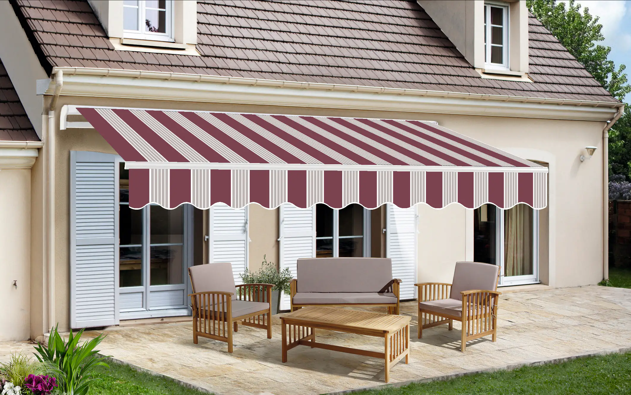 TrendLine Gelenkarm-Markise 3 x 2,5 m rot-weiß-weiß gestreift