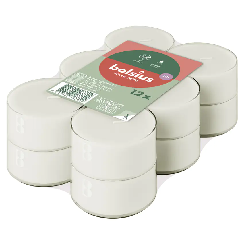 Bolsius Maxi-Teelichter weiß 8h 12er Pack