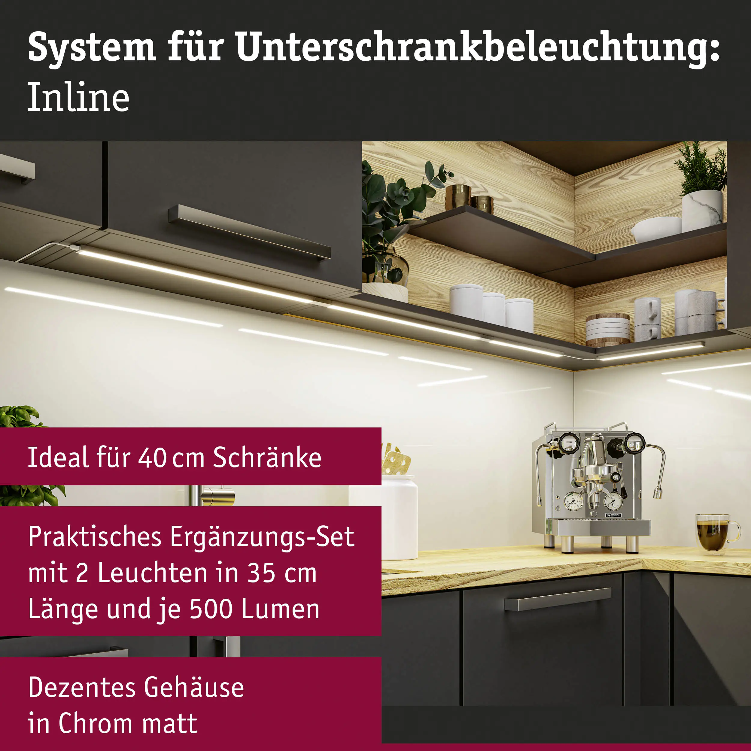 Paulmann LED Lichtleiste Inline Erweiterung chrom matt 35 cm TW 2er Set