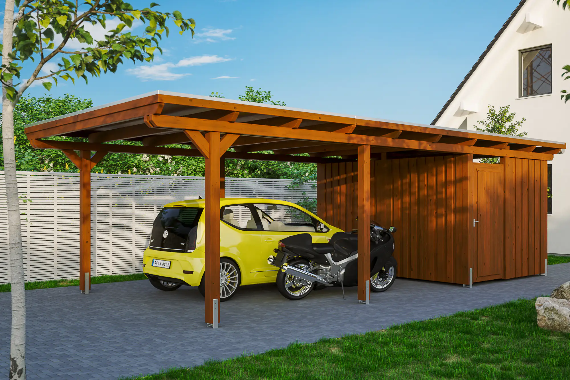 SKAN HOLZ Carport Emsland 404 x 846 cm mit Aluminiumdach, mit Abstellraum