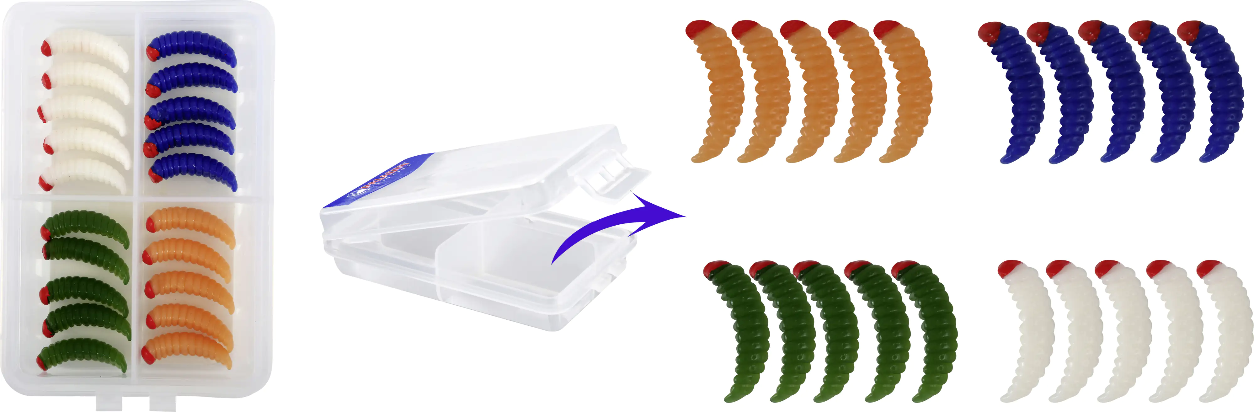 Paladin Angelköder 24 Gummibienenmaden L-Form in praktischer Transportbox