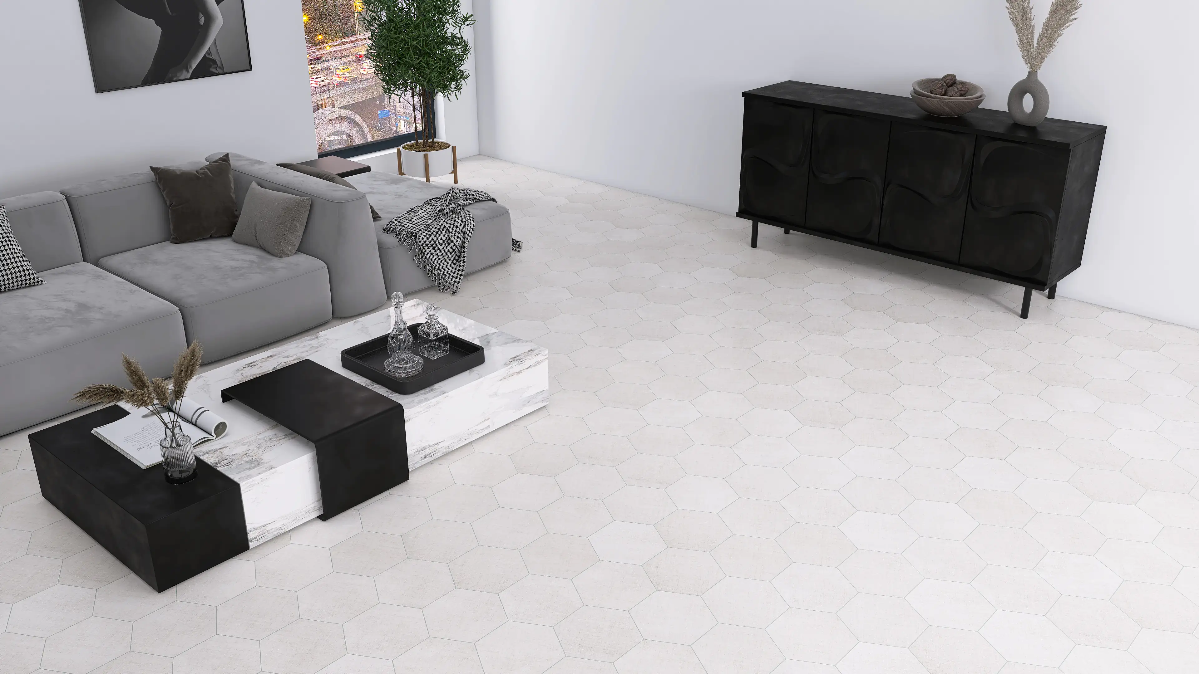 Feinsteinzeug Hexagon Fabric Ivory 21,5 x 25 cm beige Feinsteinzeug Hexagon Fabric Ivory 21,5 x 25 cm beige