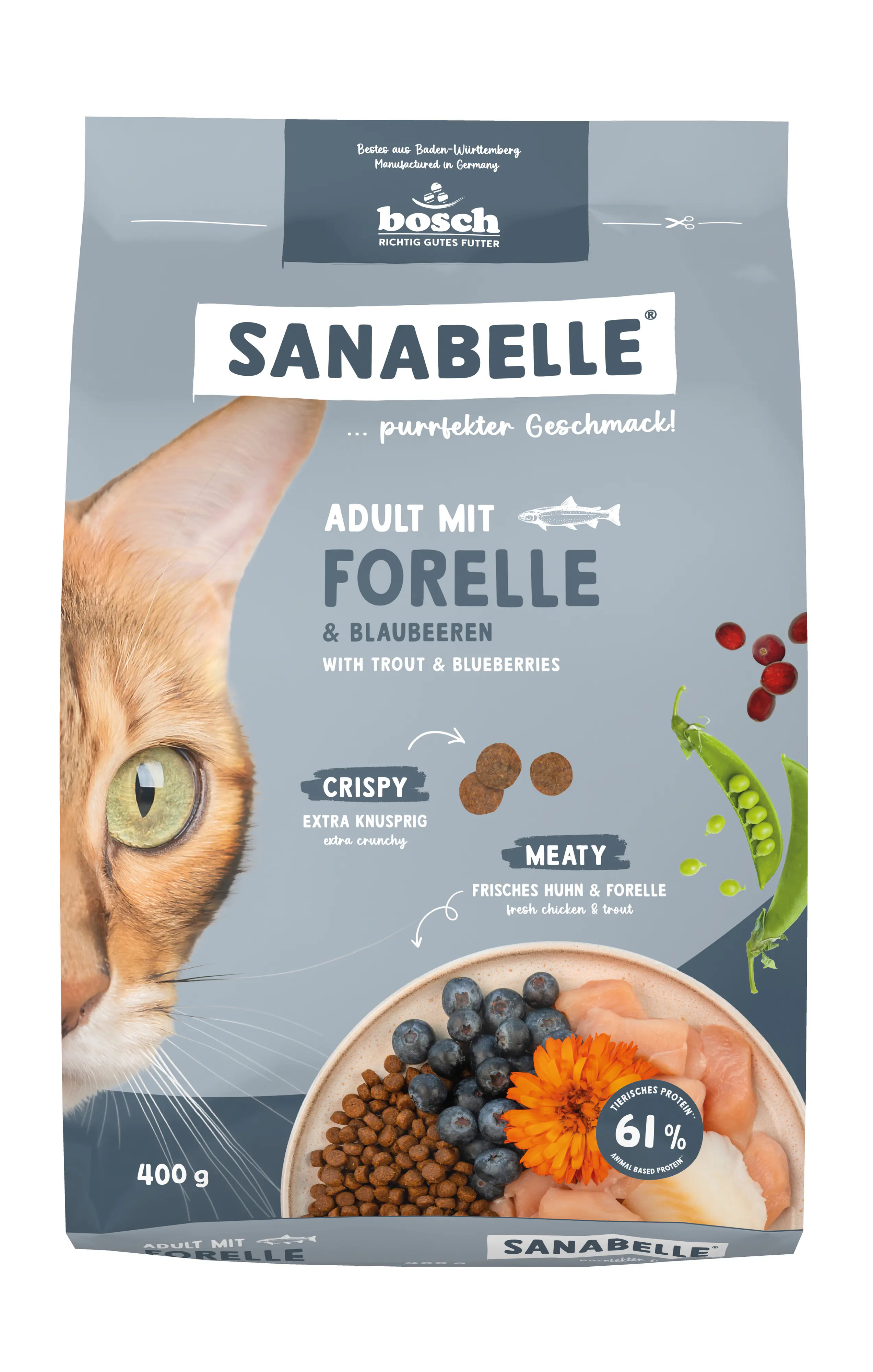 Sanabelle Katzentrockenfutter Adult mit Forelle & Blaubeeren für ausgewachsene Katzen 400 g