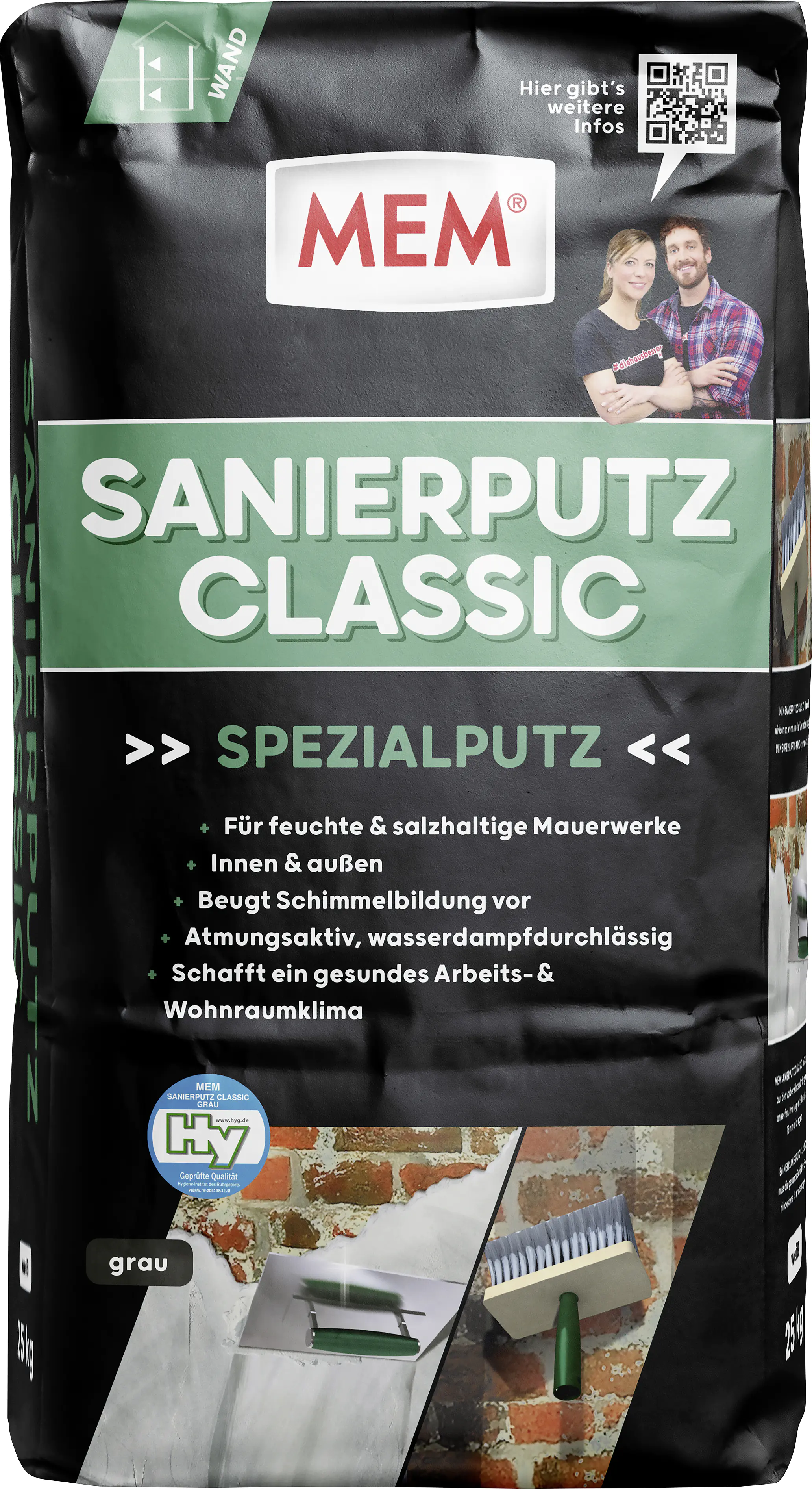 MEM Sanierputz Classic 25 kg grau