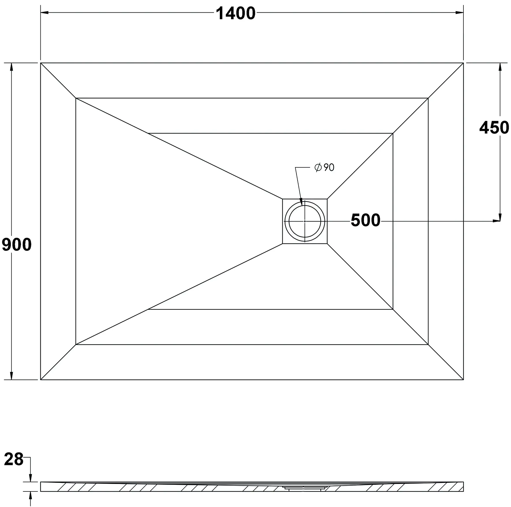 Ottofond Duschwanne Strato 140 x 90 x 2,8 cm, anthrazit