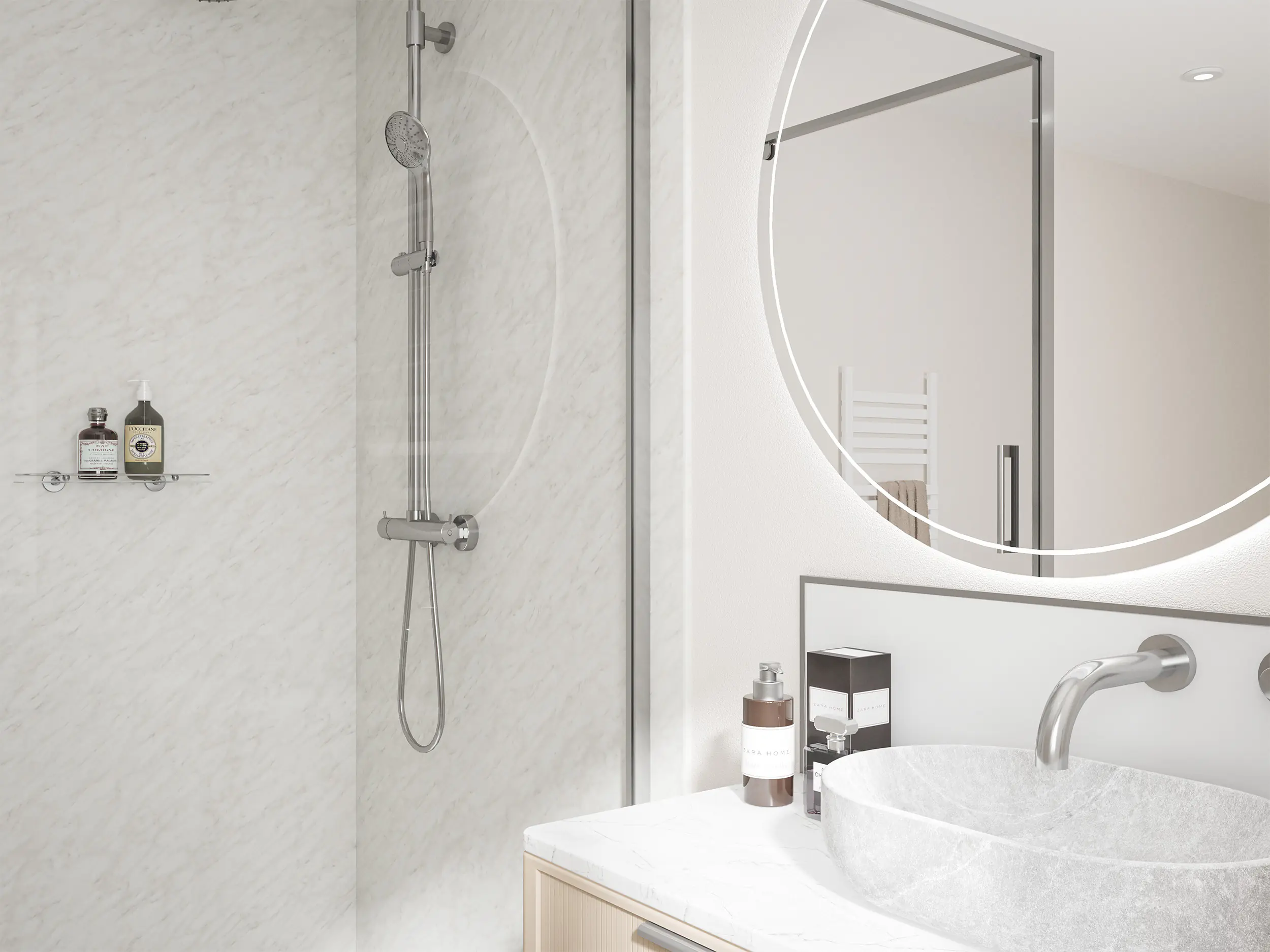 Wetwall Elite Wandpaneel  Carrara Marble 16 x 242 cm mit abgerundeter Abschlusskante