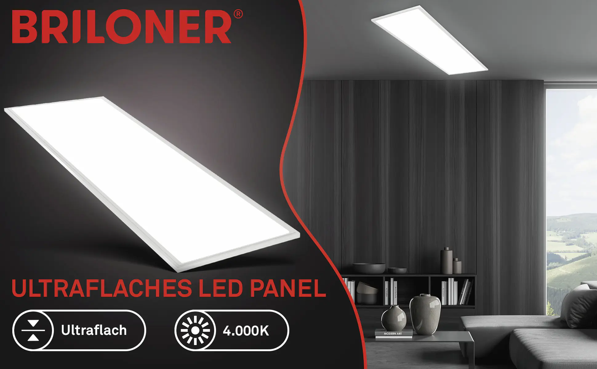 Briloner LED-Panelleuchte Simple ultrafach 119,5 x 29,5 cm weiß neutralweiß