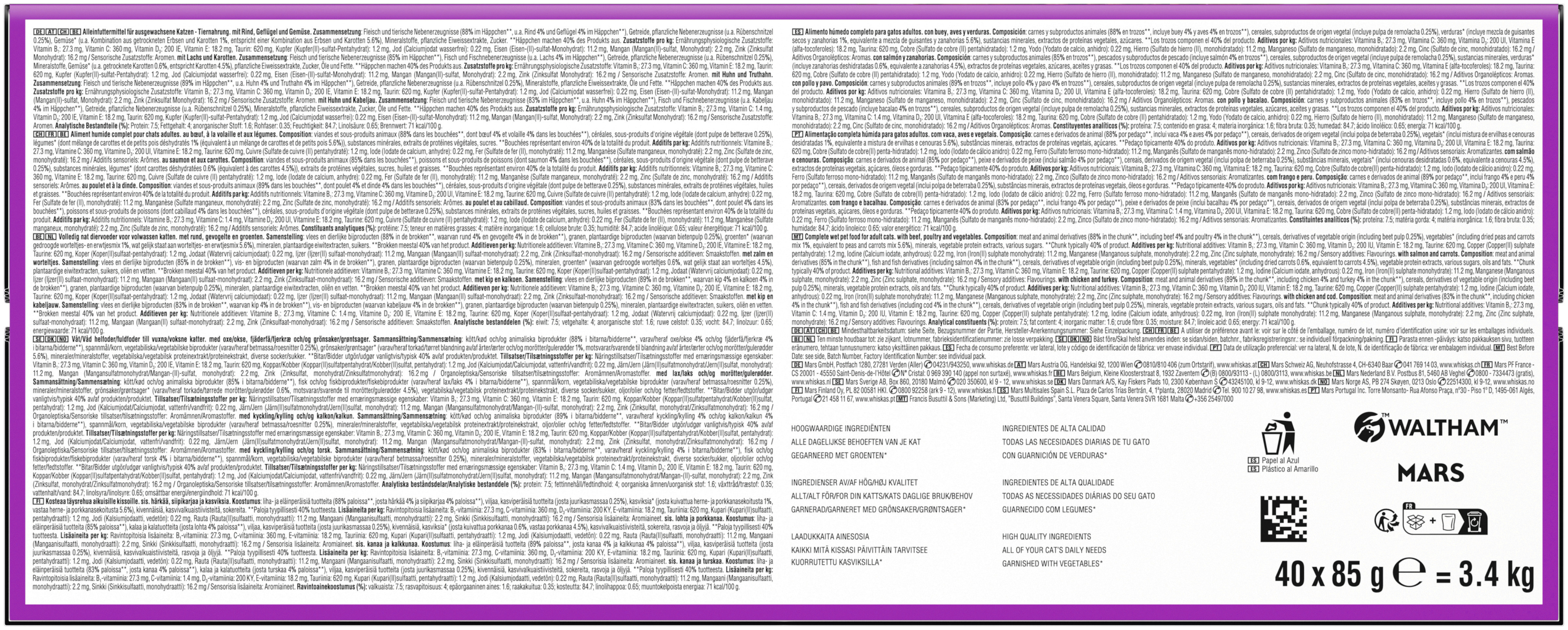 Whiskas Tasty Mix Katzennassfutter Adult 40 x 85 g Fisch in Sauce