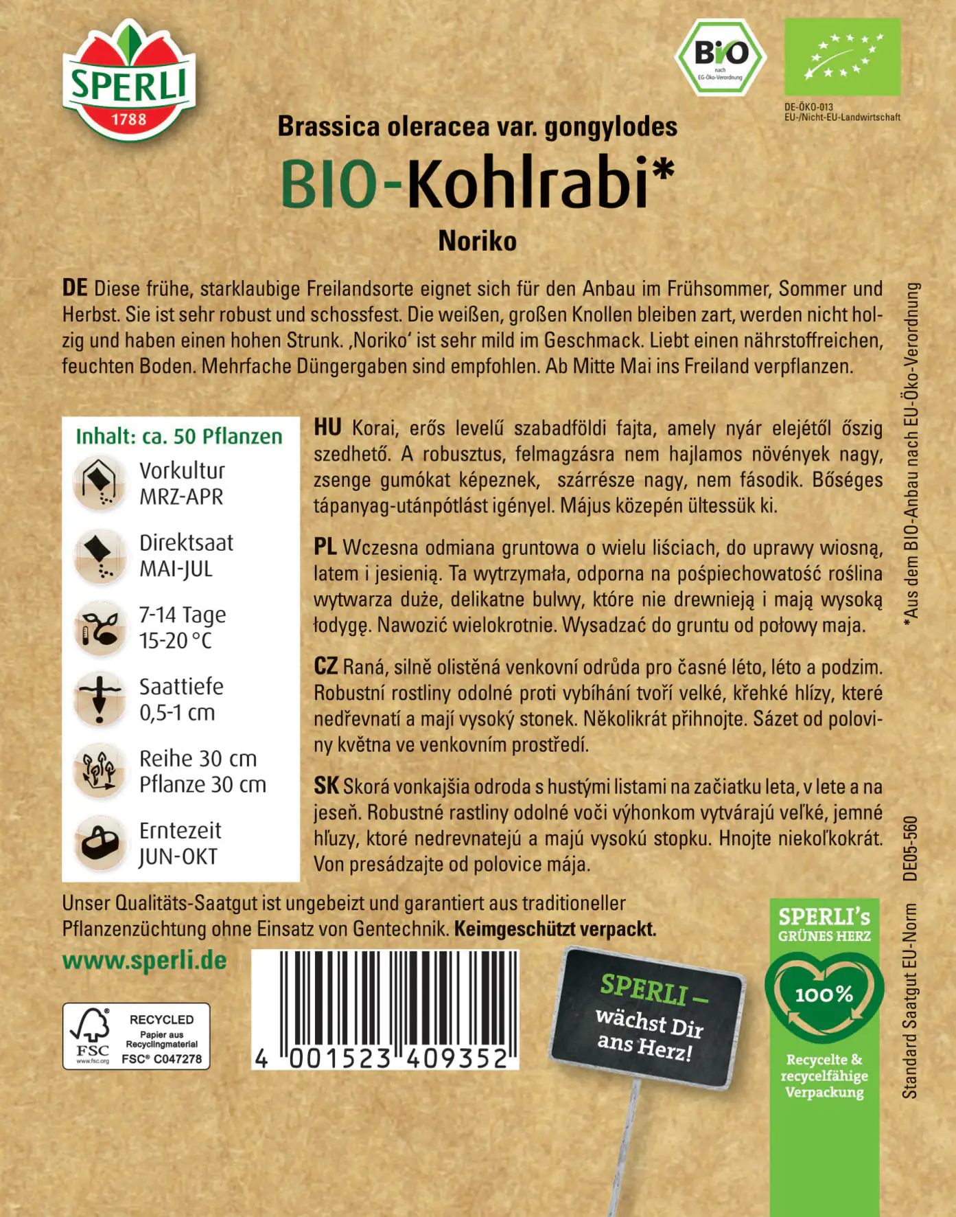 Sperli BIO Kohlrabi weiß