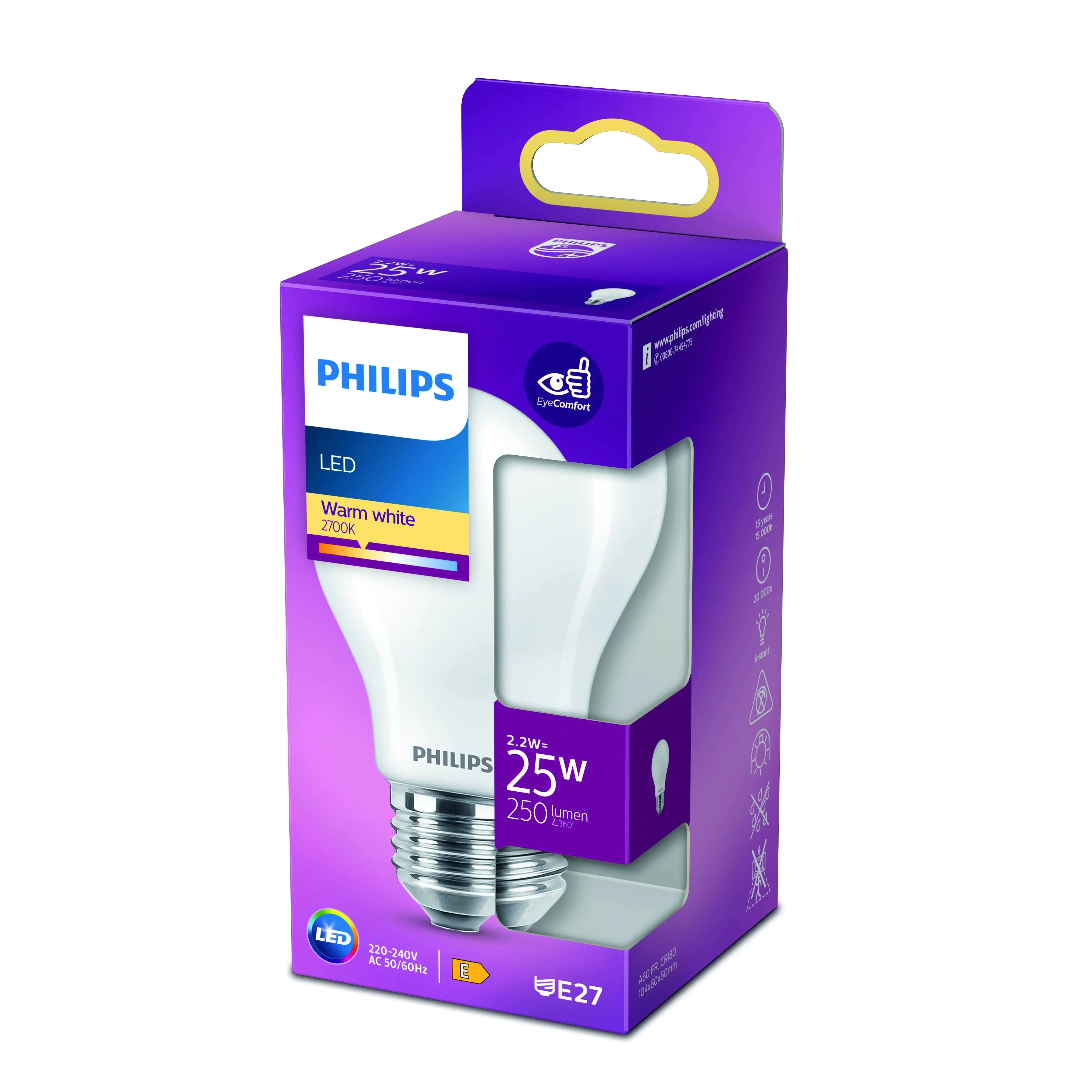 Philips LED-Leuchtmittel Birnenform A60 E27 2,2W warmweiß