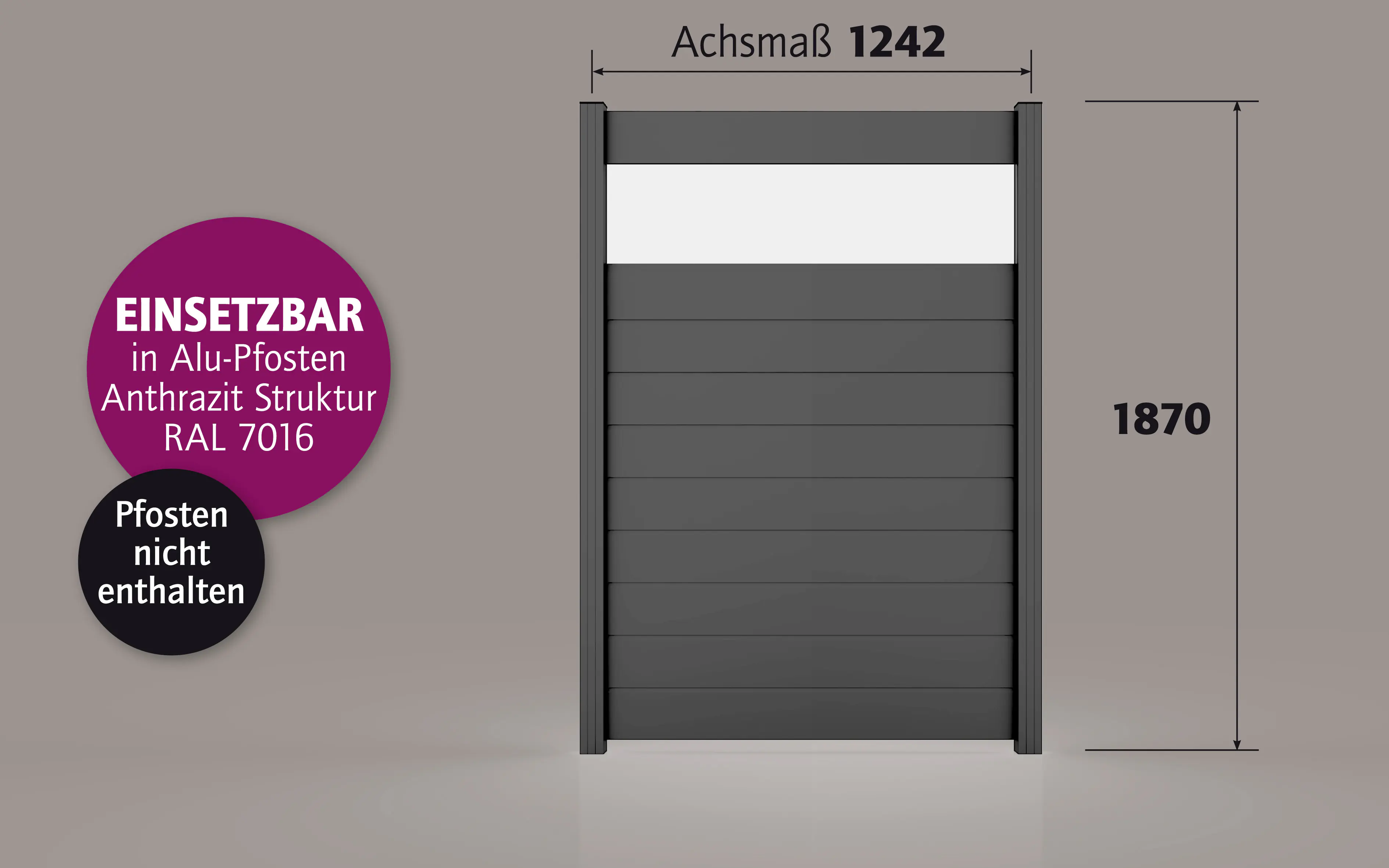 Ambiente Alu-Zaun Paneel 150 + ESG 8 mm 120 cm x 180 cm 22 mm stark