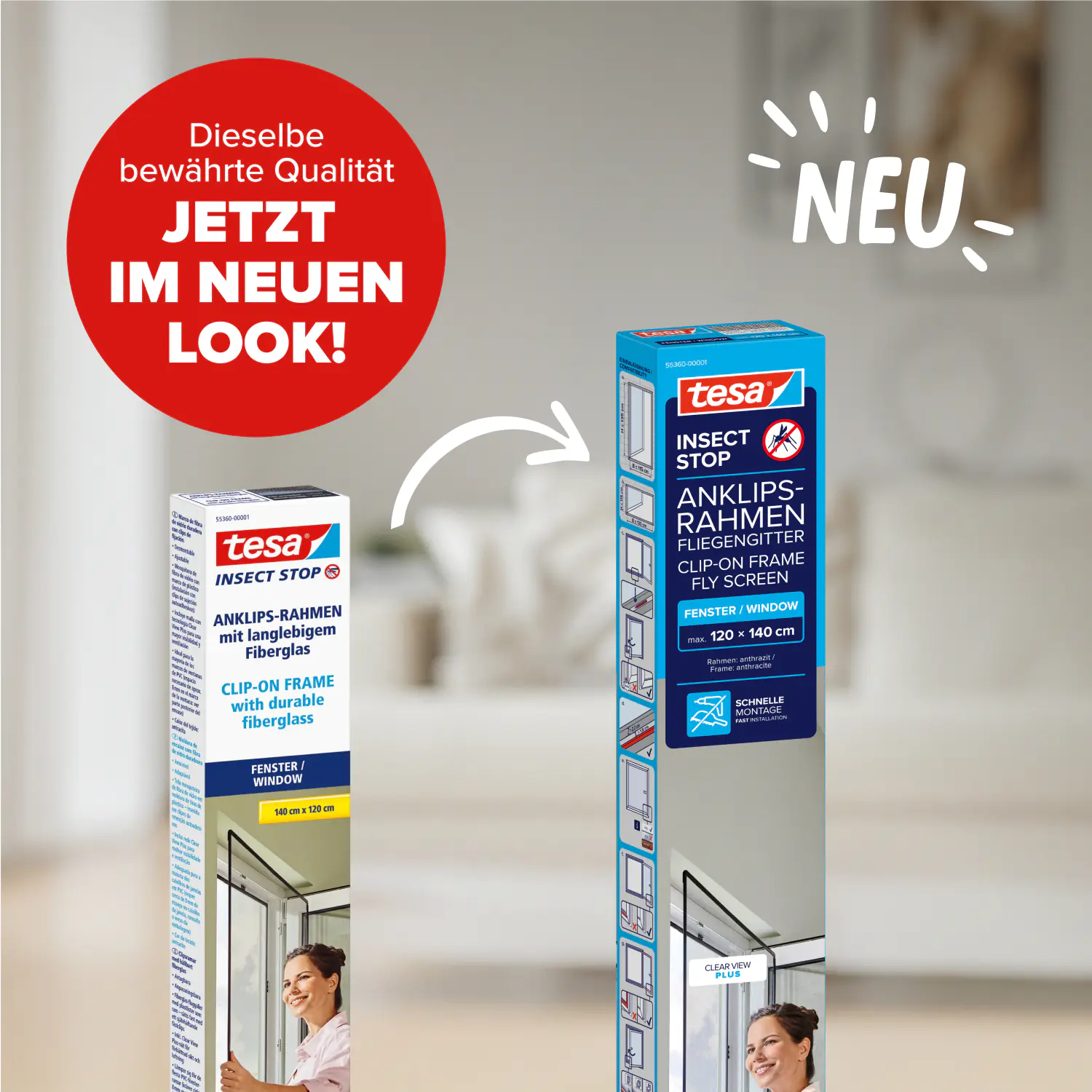 tesa Anklipsrahmen Fliegengitter 120 x 140 cm anthrazit