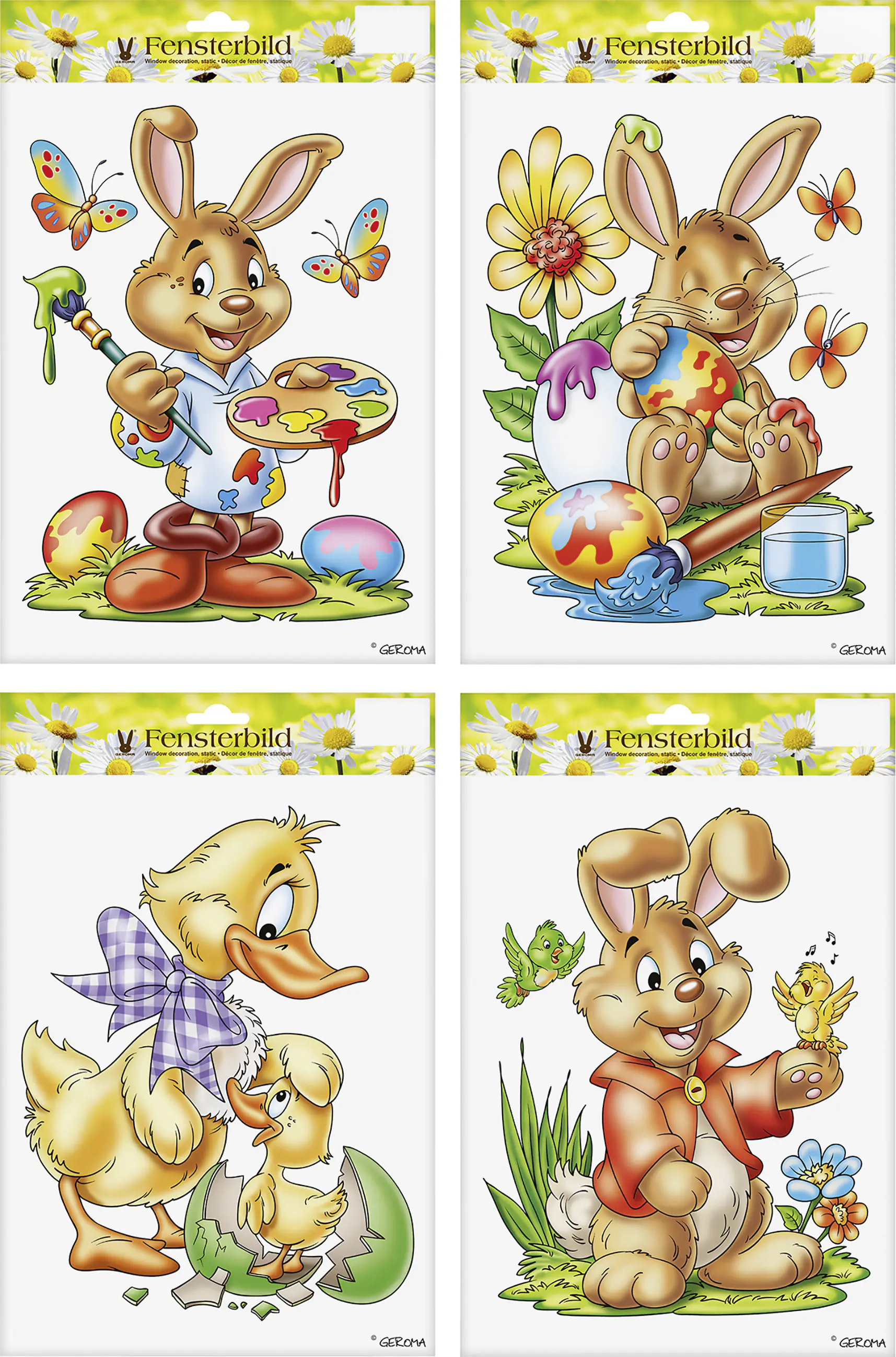 Deko Fensterbild Ostern Hase und Ente bunt