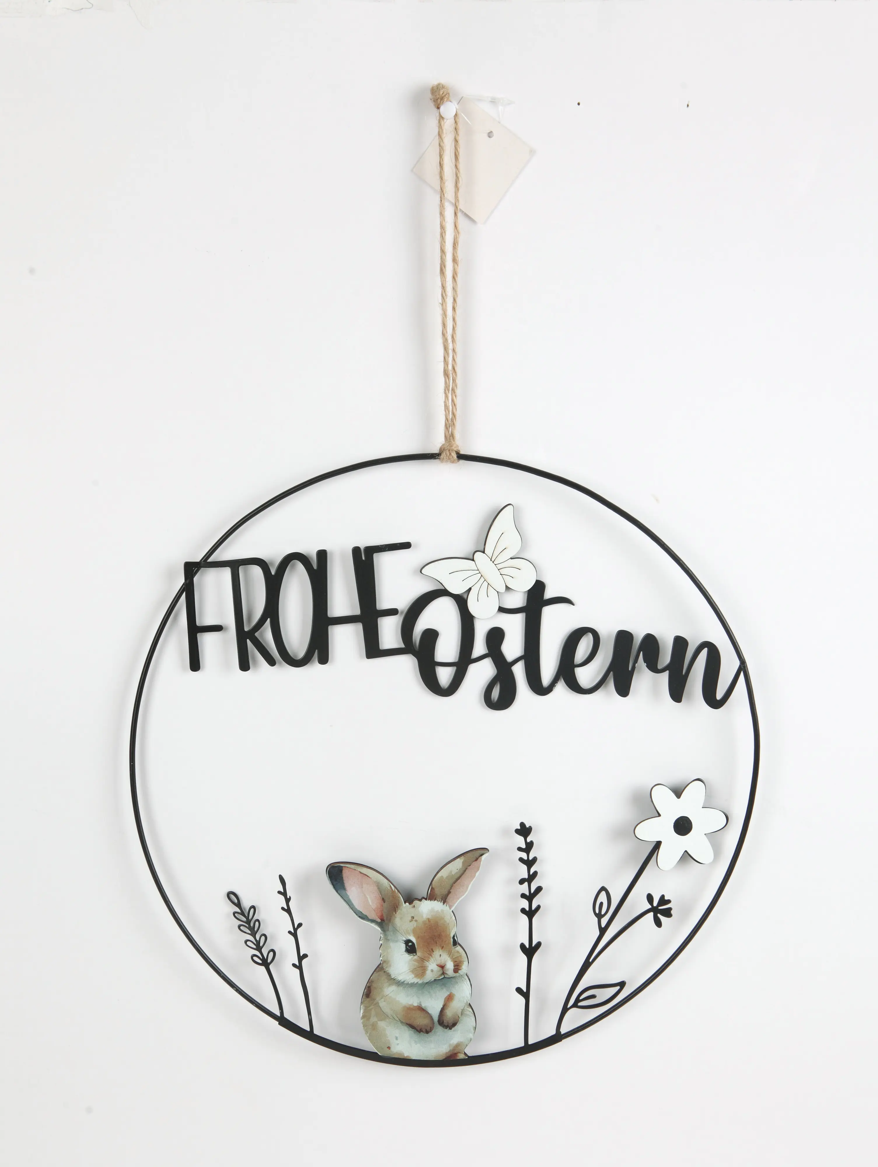 TrendLine Aufhänger Metall mit Niete Frohe Ostern Ø 30 cm schwarz-weiß