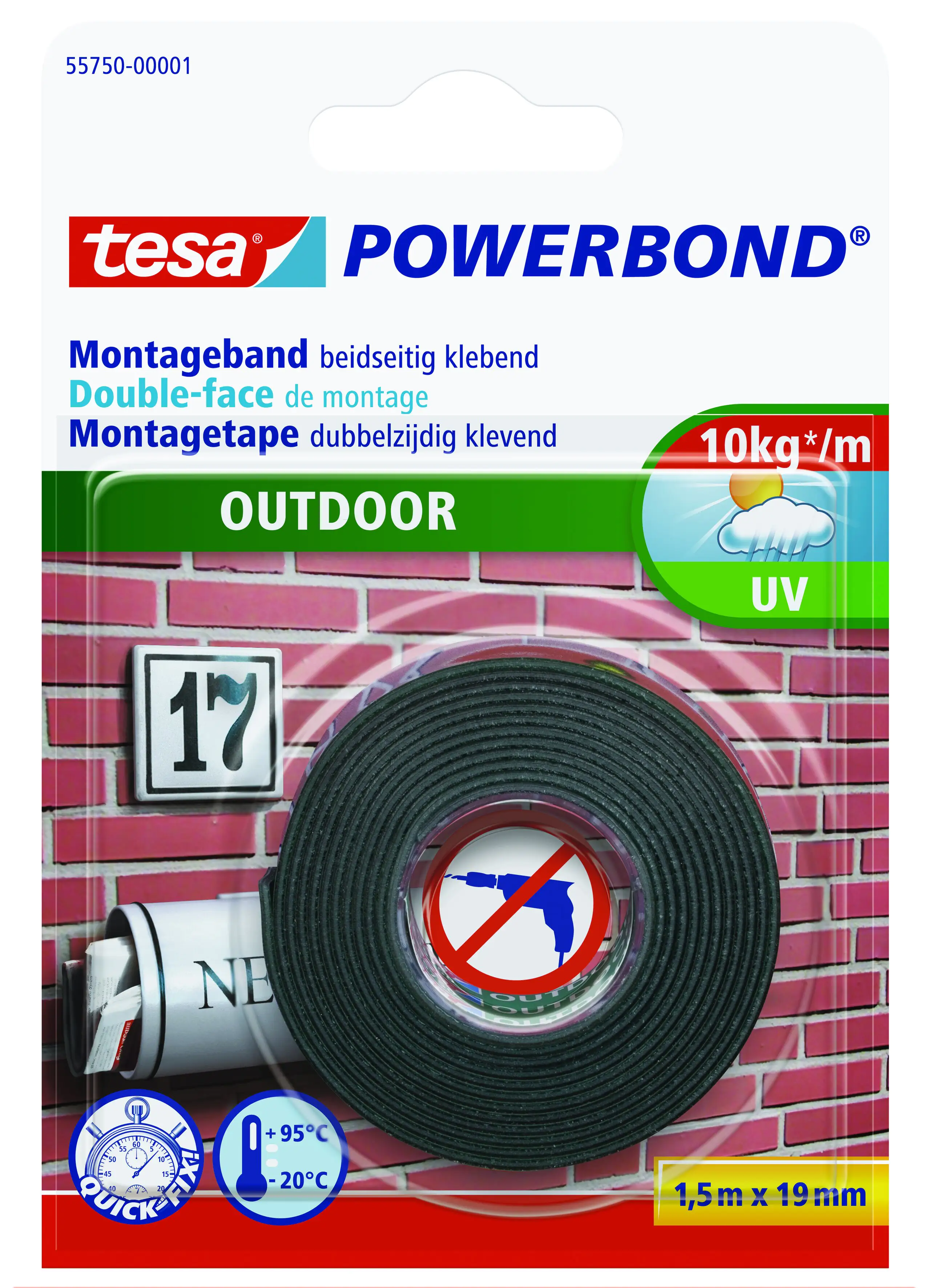 tesa doppelseitiges Montageband Outdoor 1,5 m x 1,9 cm