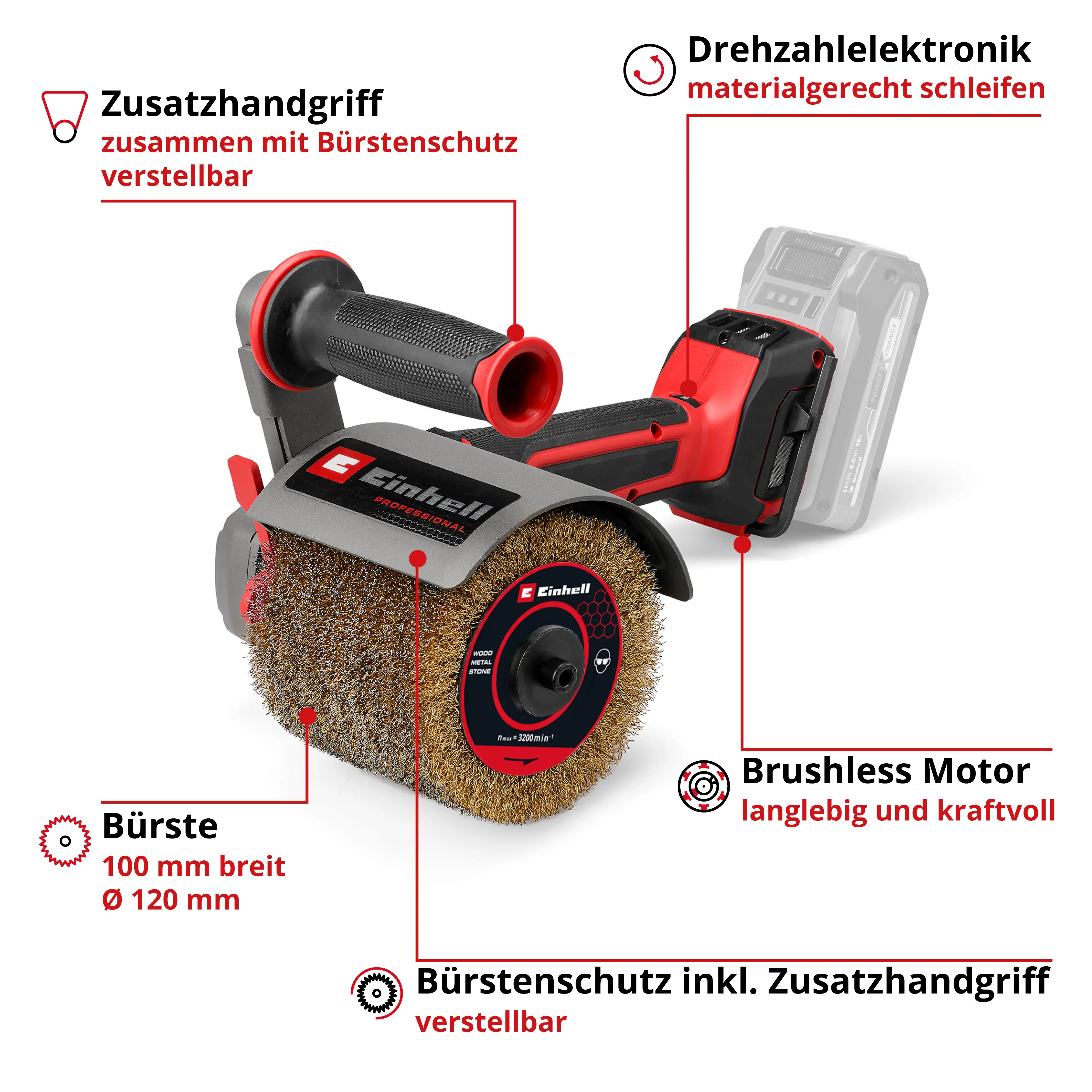 Einhell Professional Akku-Bürstenschleifer TP-BR 18/32 Li BL Solo