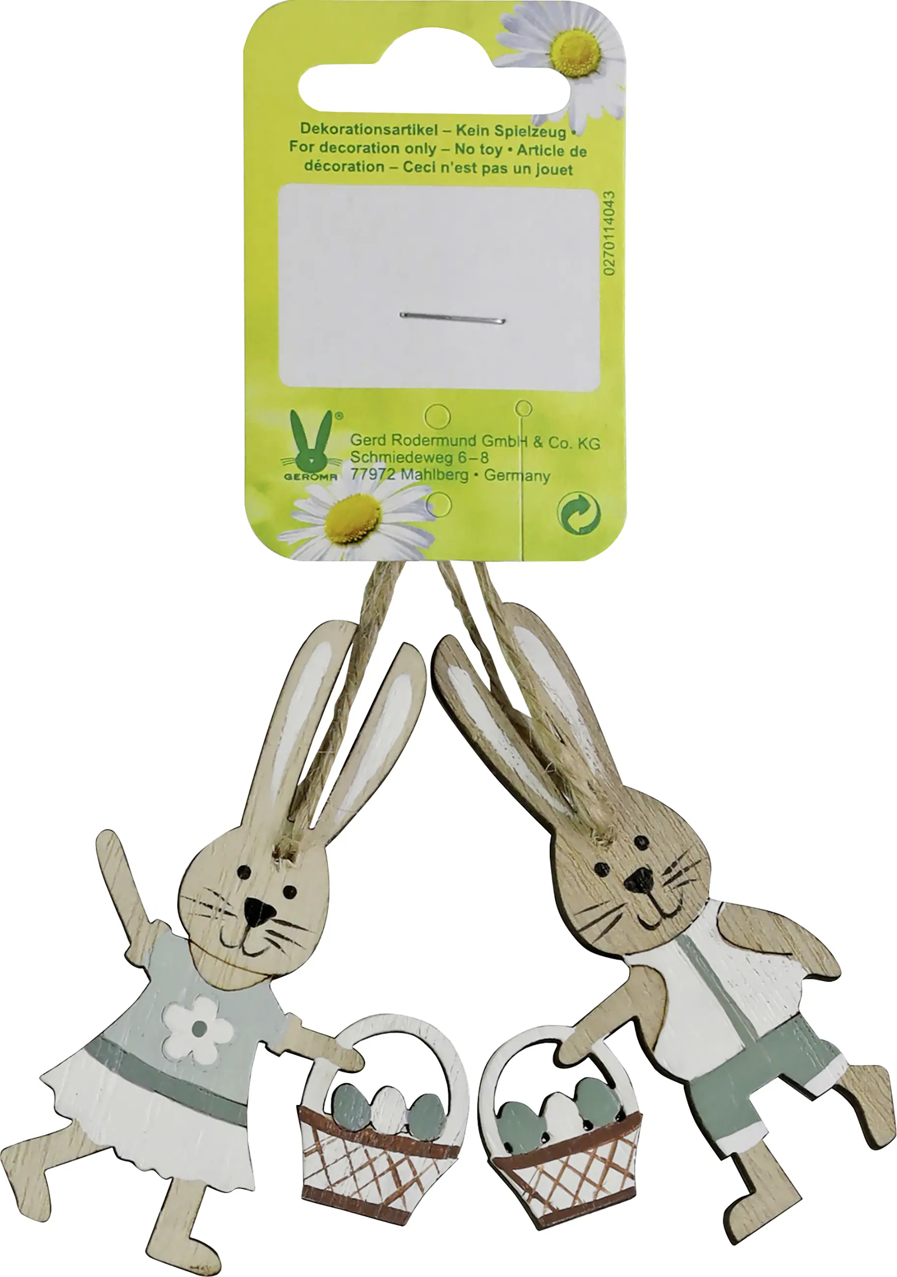 Dekohänger Osterhasenpärchen Holz 7,5 x 4,8 cm natur türkis weiß