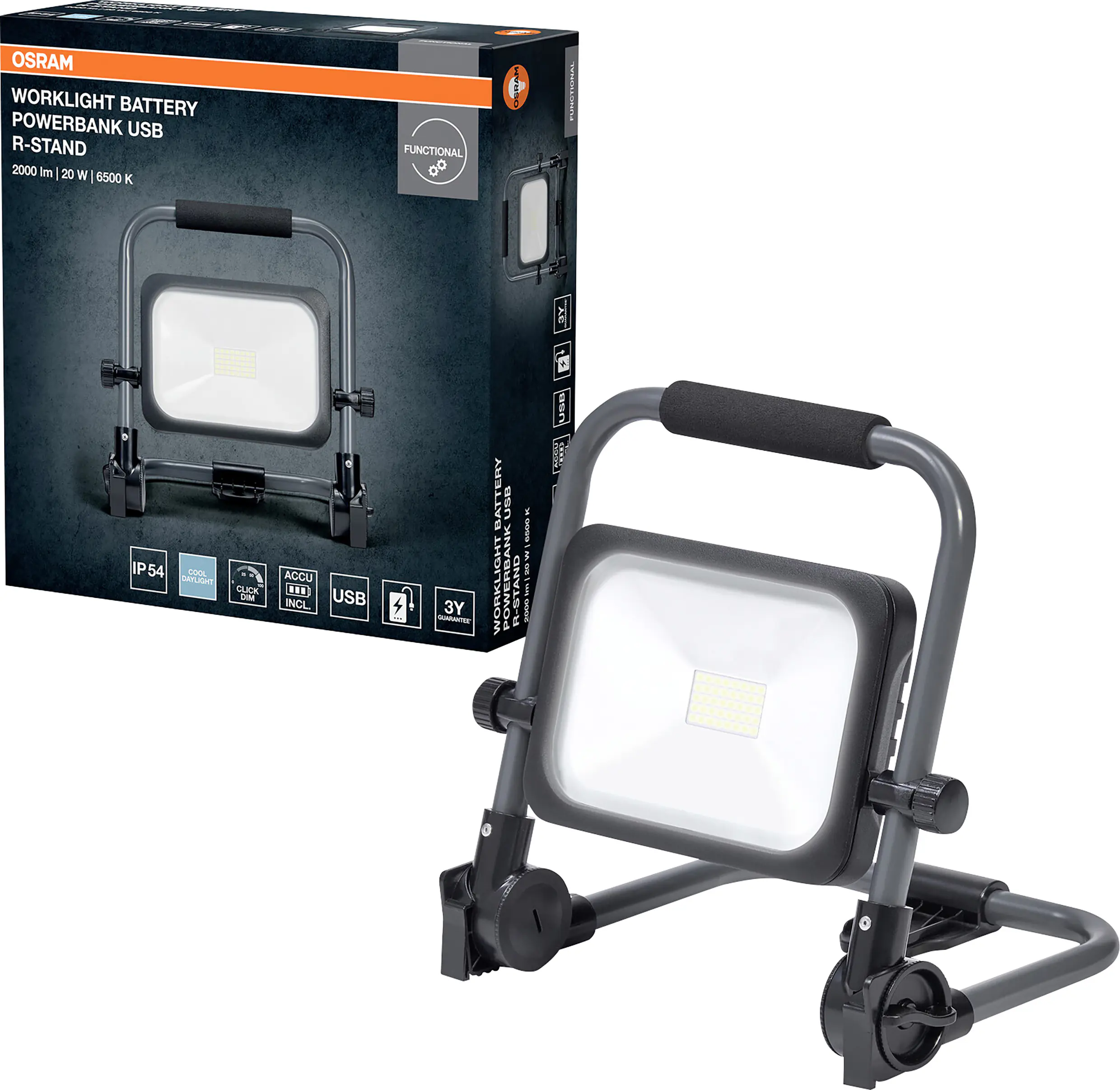 Osram LED Baustrahler Worklight Value Powerbank 20 W kaltweiß schwarz-grau