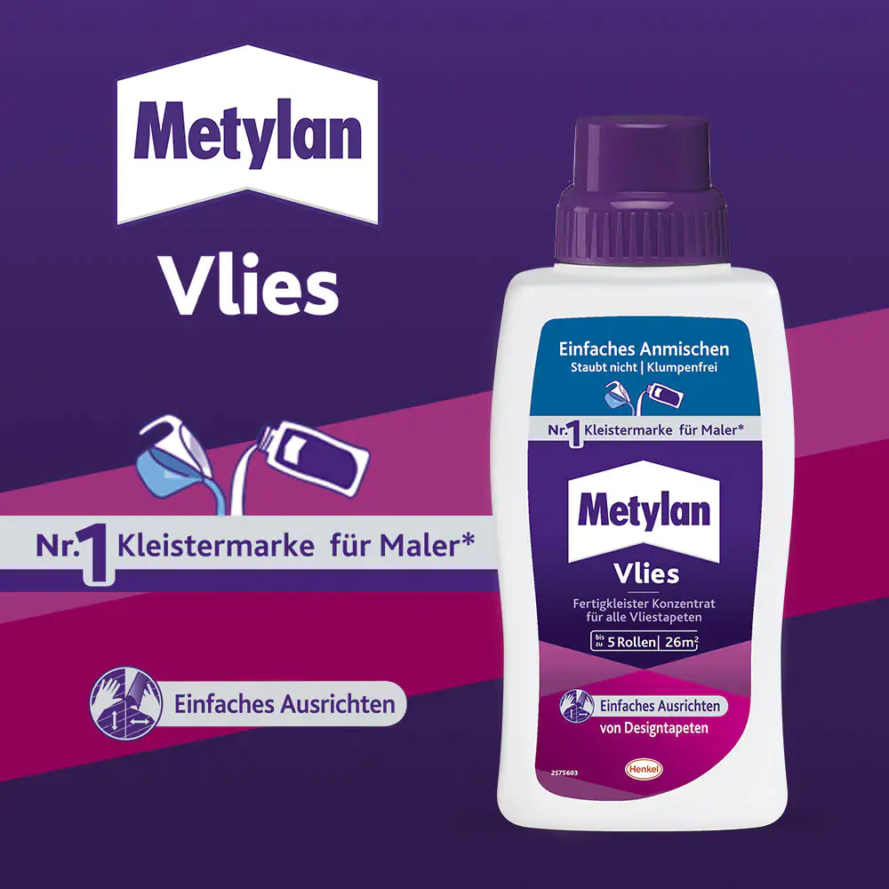 Metylan Vlies Fertigkleister Konzentrat 500 g Flasche, trocknet transparent Metylan Vlies Fertigkleister Konzentrat 500 g Flasche, trocknet transparent
