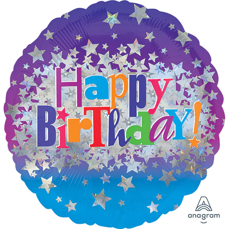Folienballon Happy Birthday Bright Stars 43 cm